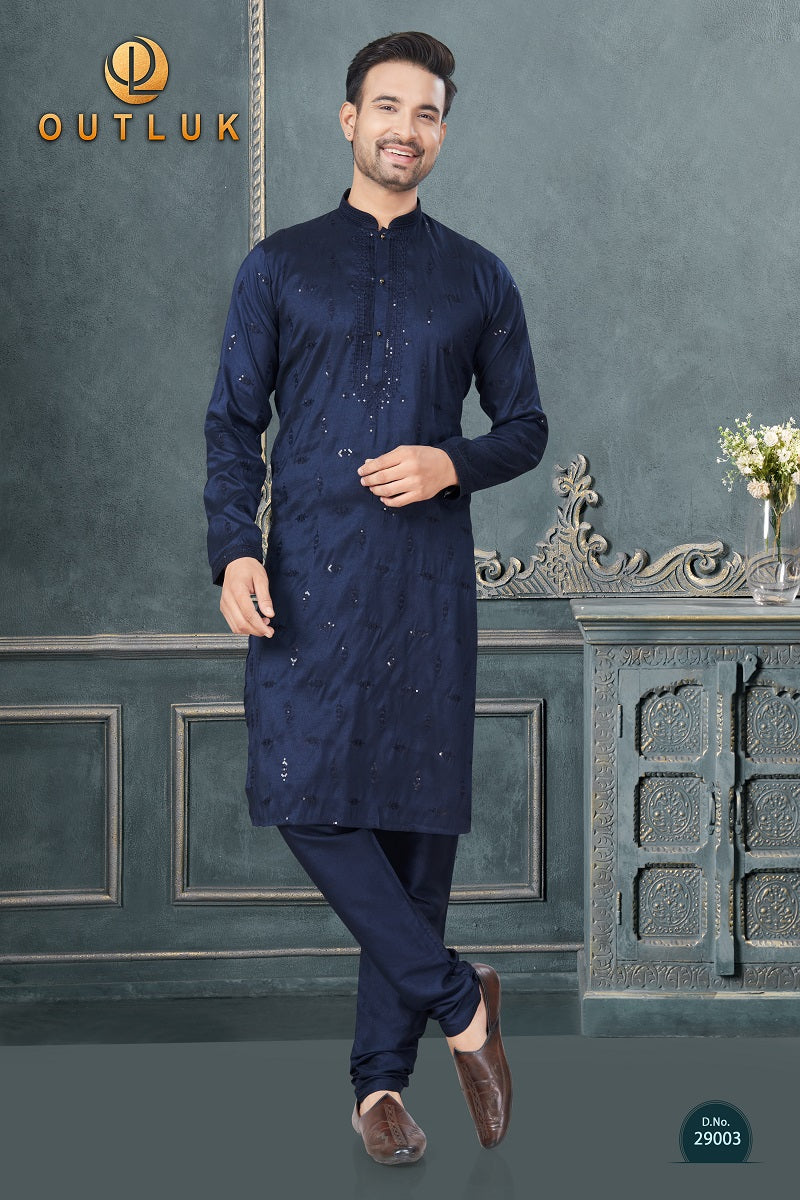 Dark Blue Silk Mens Kurta Pajama 29003