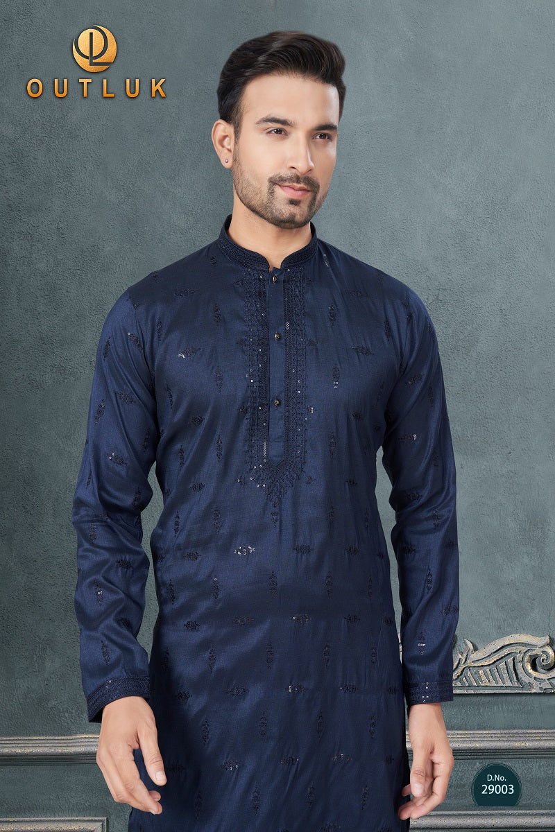 Dark Blue Silk Mens Kurta Pajama 29003