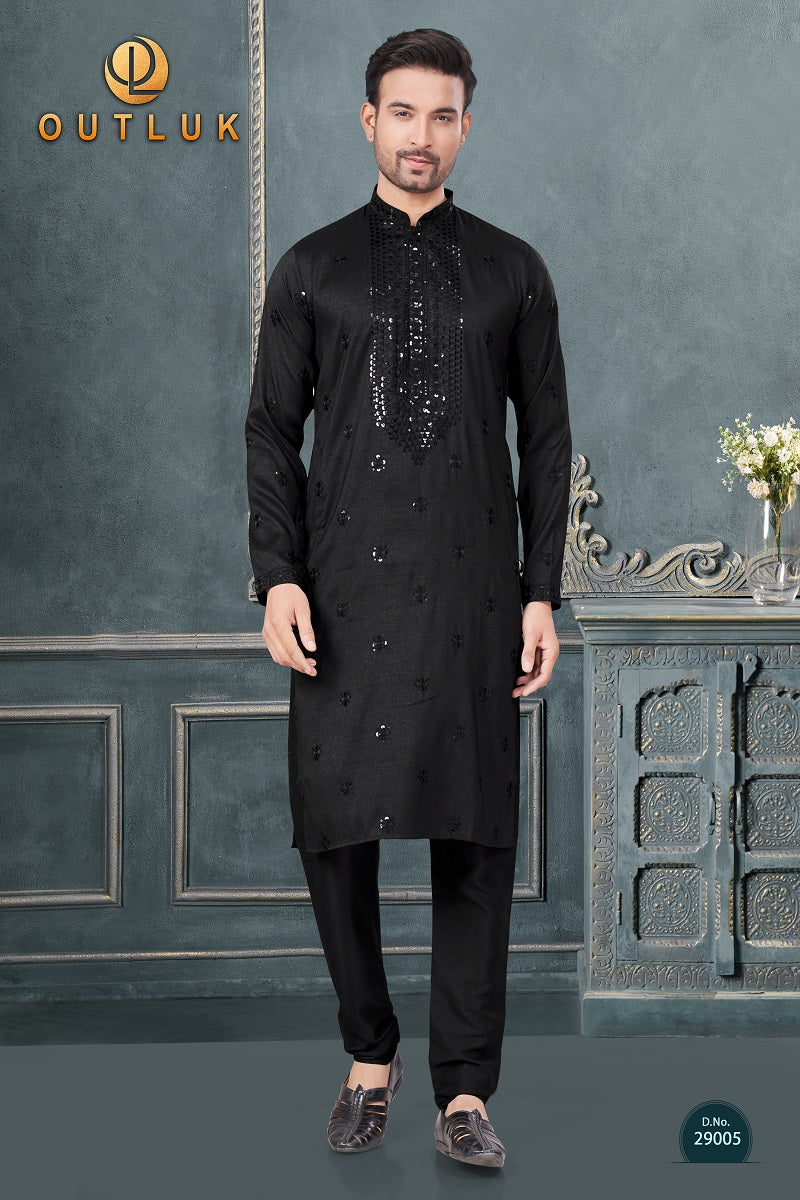 Black Silk Mens Kurta Pajama 29005