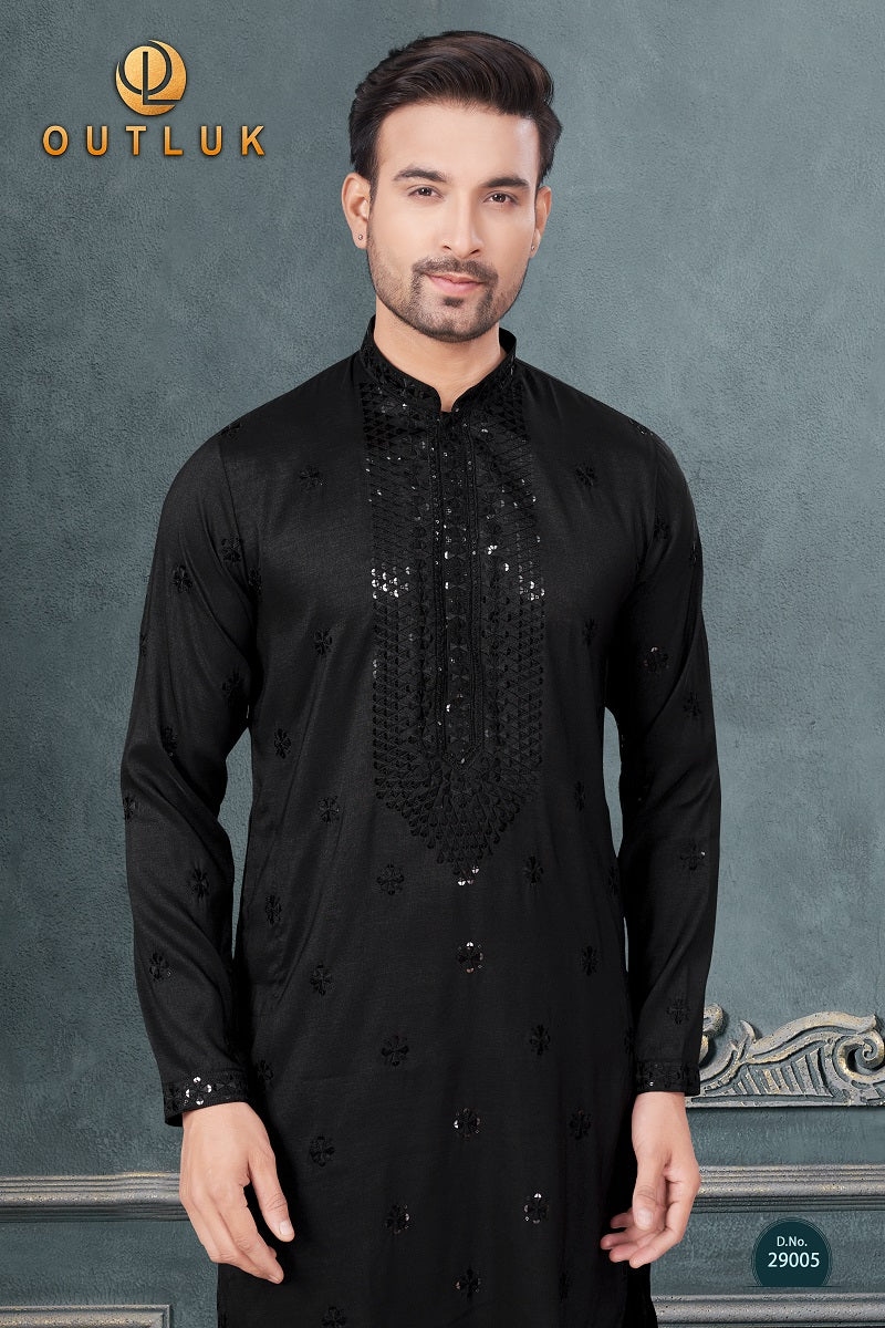 Black Silk Mens Kurta Pajama 29005