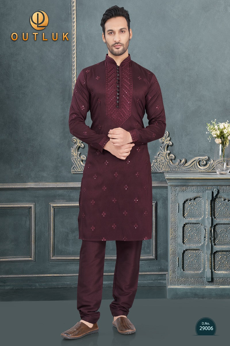 Maroon Silk Mens Kurta Pajama 29006