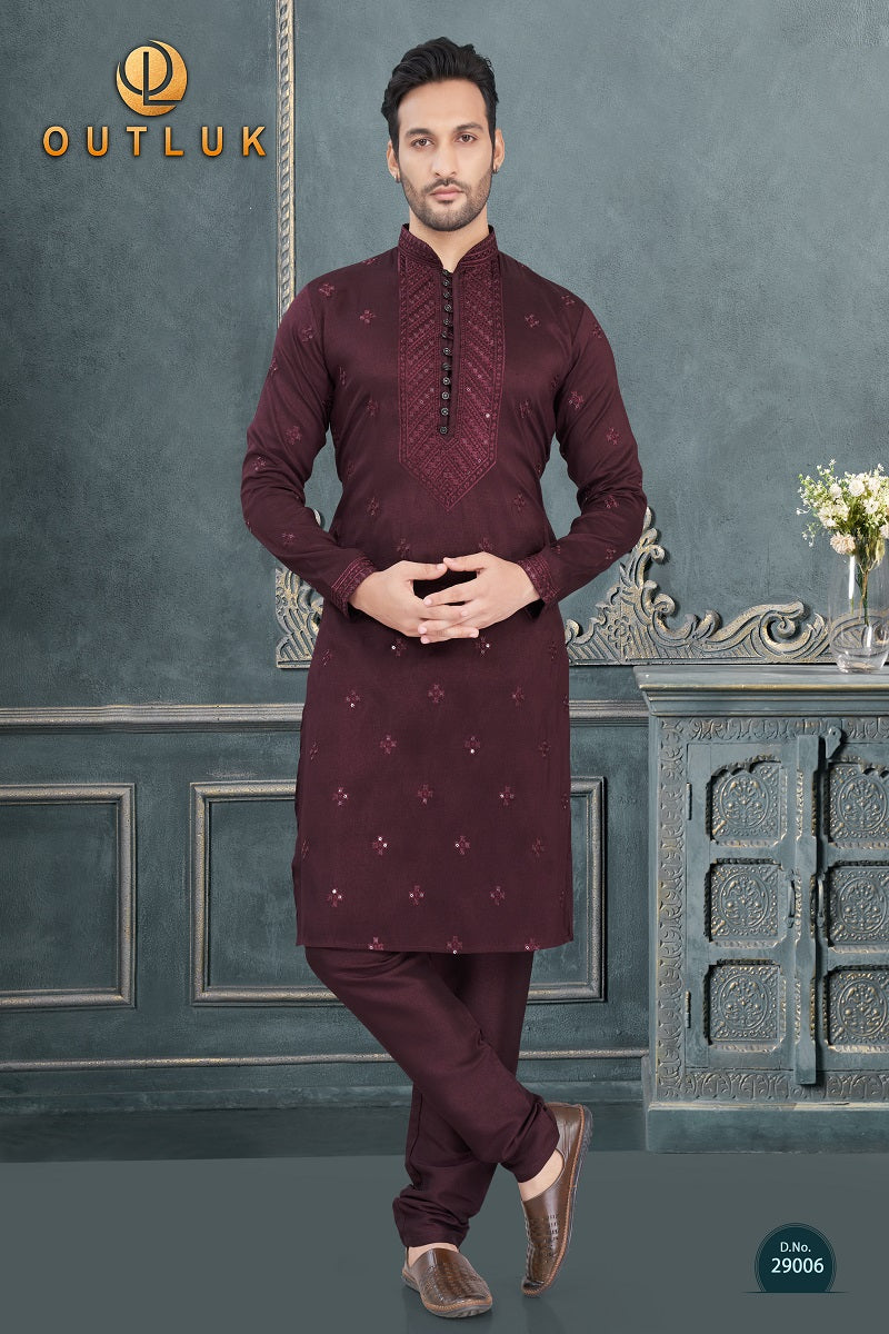 Maroon Silk Mens Kurta Pajama 29006