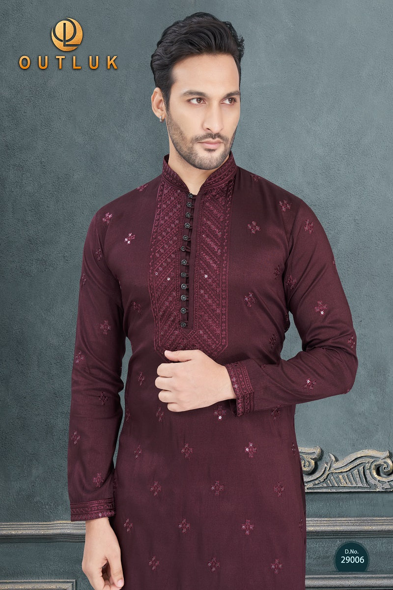 Maroon Silk Mens Kurta Pajama 29006