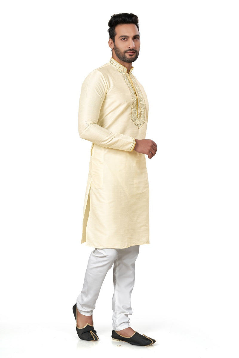 Cream Silk Mens Kurta Pajama 125002