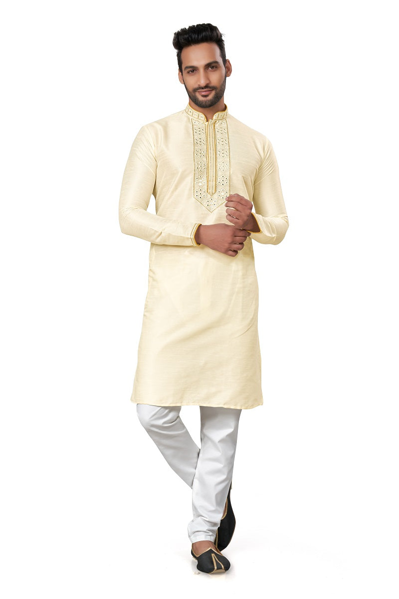 Cream Silk Mens Kurta Pajama 125002