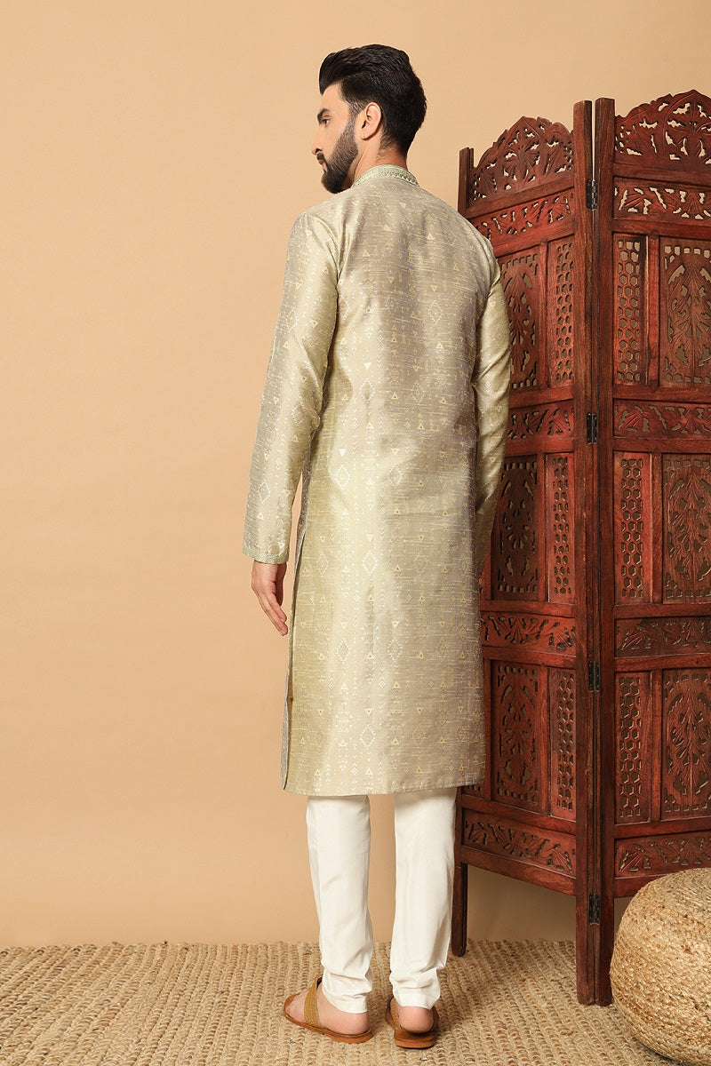 Sea Green And White Jacquard Mens Kurta Pajama 130002