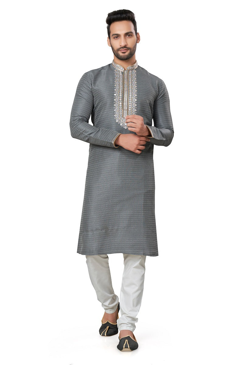 Gray Silk Mens Kurta Pajama 129002