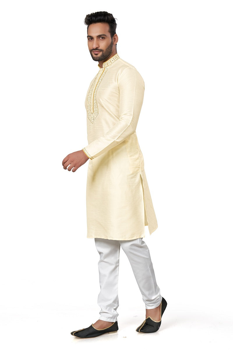 Cream Silk Mens Kurta Pajama 125002