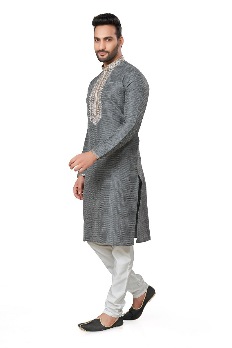 Gray Silk Mens Kurta Pajama 129002