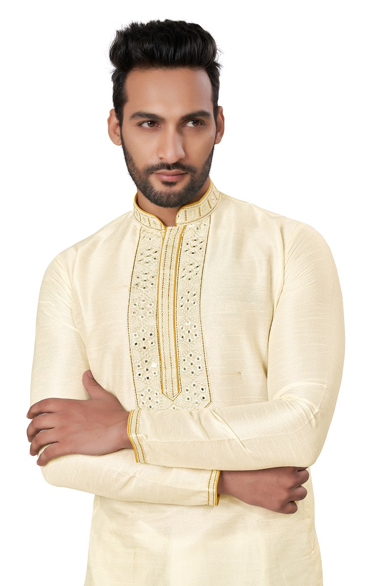 Cream Silk Mens Kurta Pajama 125002