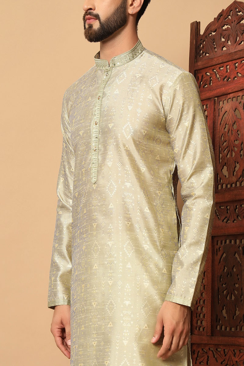 Sea Green And White Jacquard Mens Kurta Pajama 130002