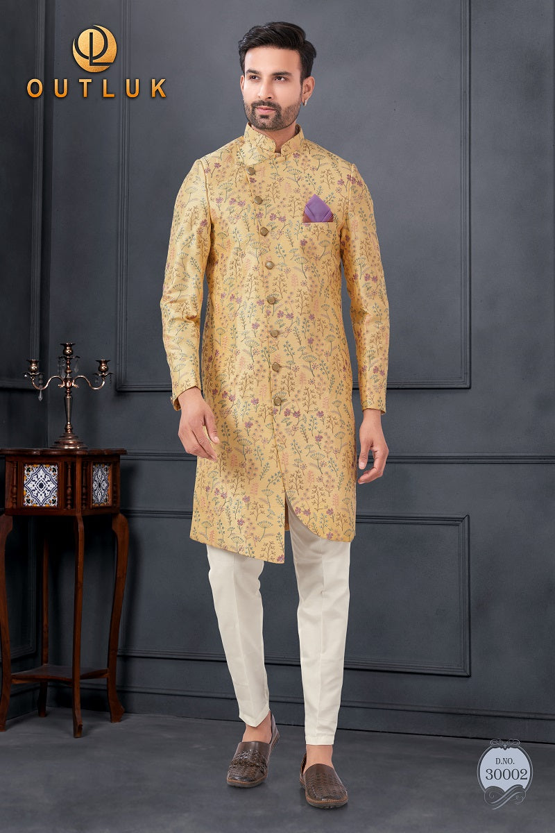 Mustard  Silk Mens Indo Western 30002