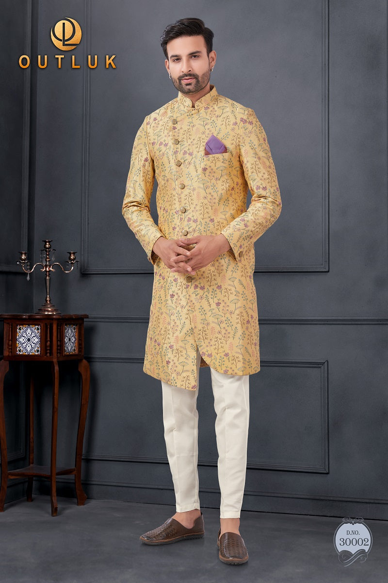 Mustard  Silk Mens Indo Western 30002