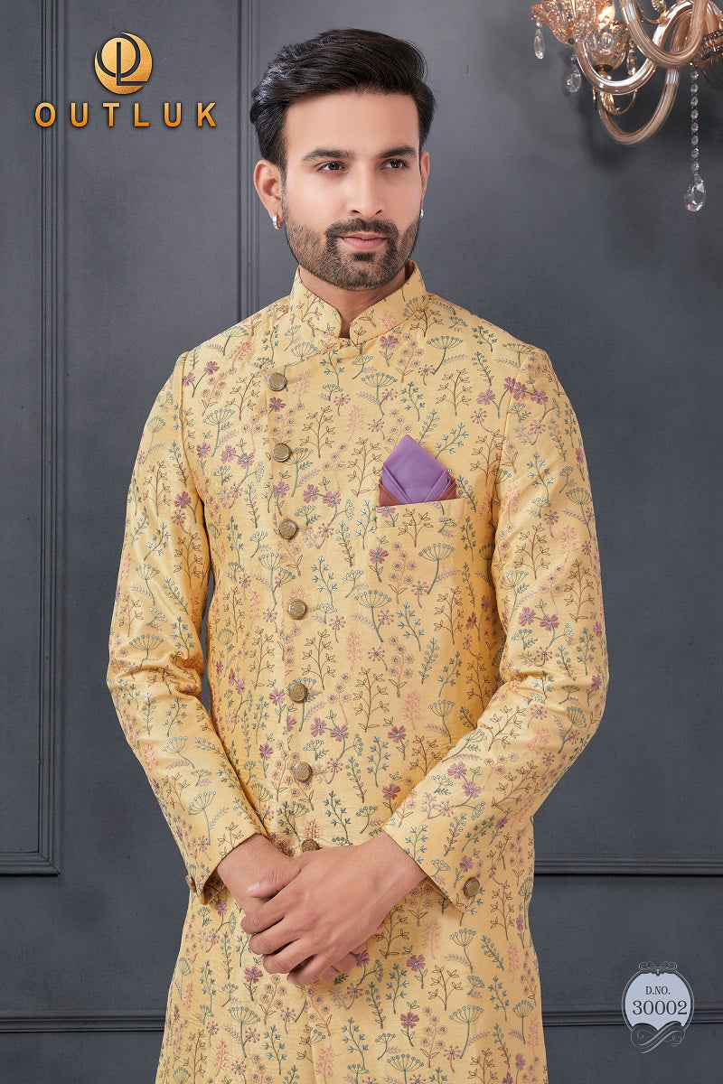 Mustard  Silk Mens Indo Western 30002
