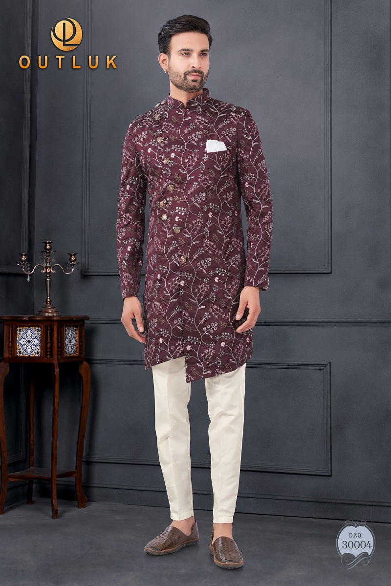 Maroon Silk Mens Indo Western 30004