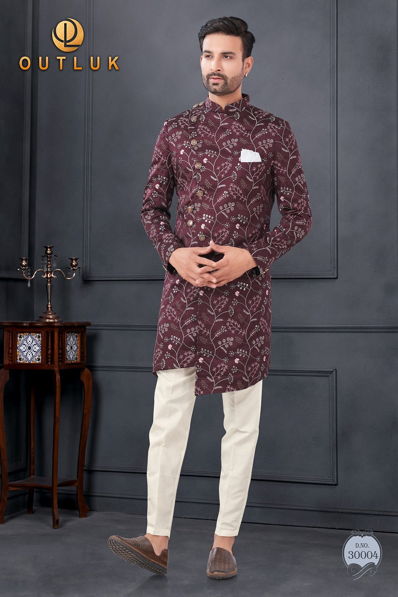 Maroon Silk Mens Indo Western 30004