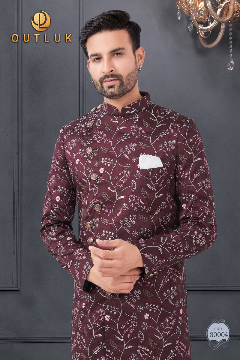 Maroon Silk Mens Indo Western 30004