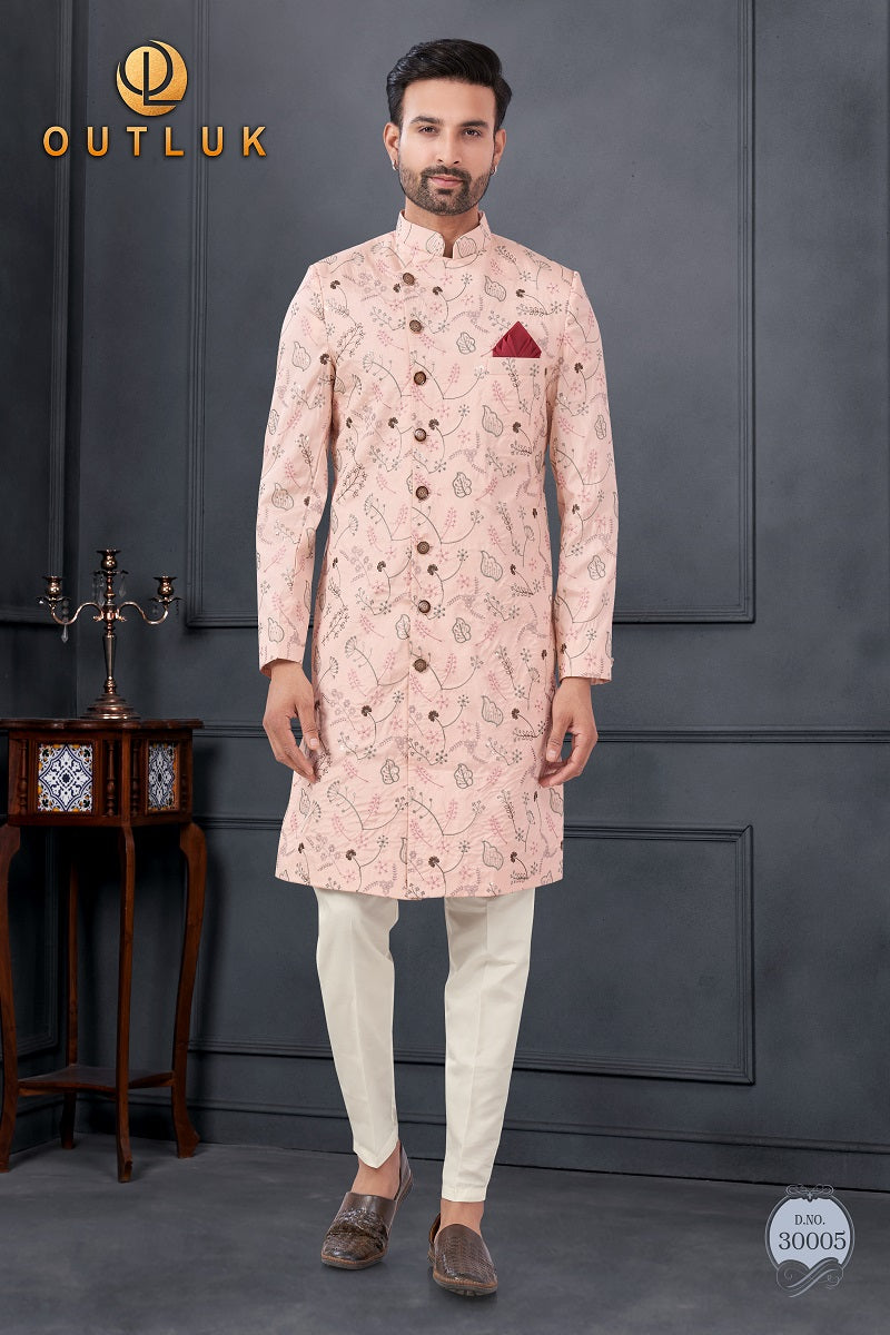 Peach Silk Mens Indo Western 30005