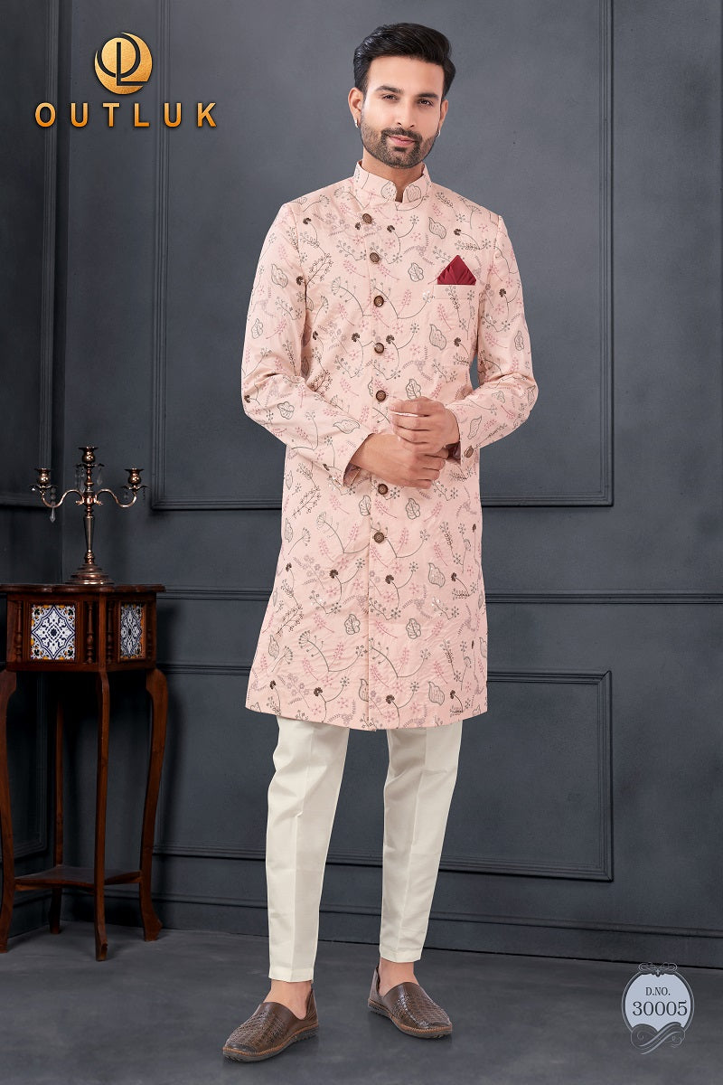 Peach Silk Mens Indo Western 30005