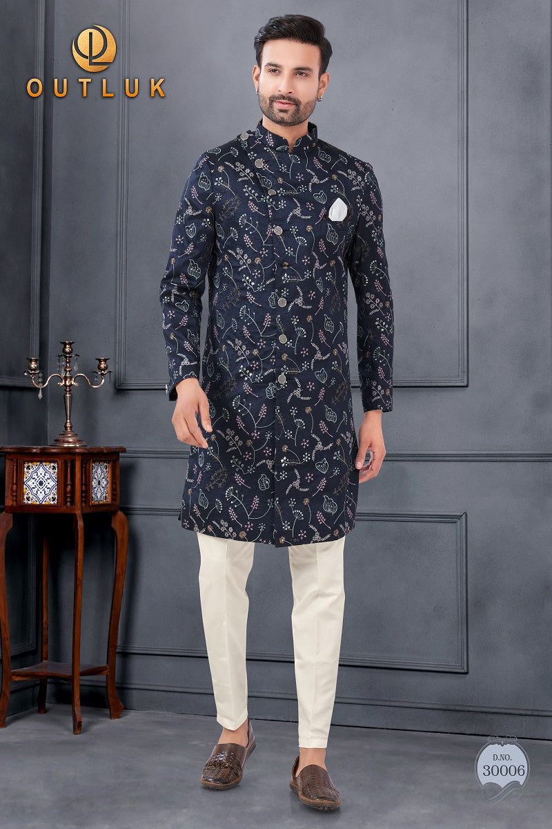 Navy Silk Mens Indo Western 30006