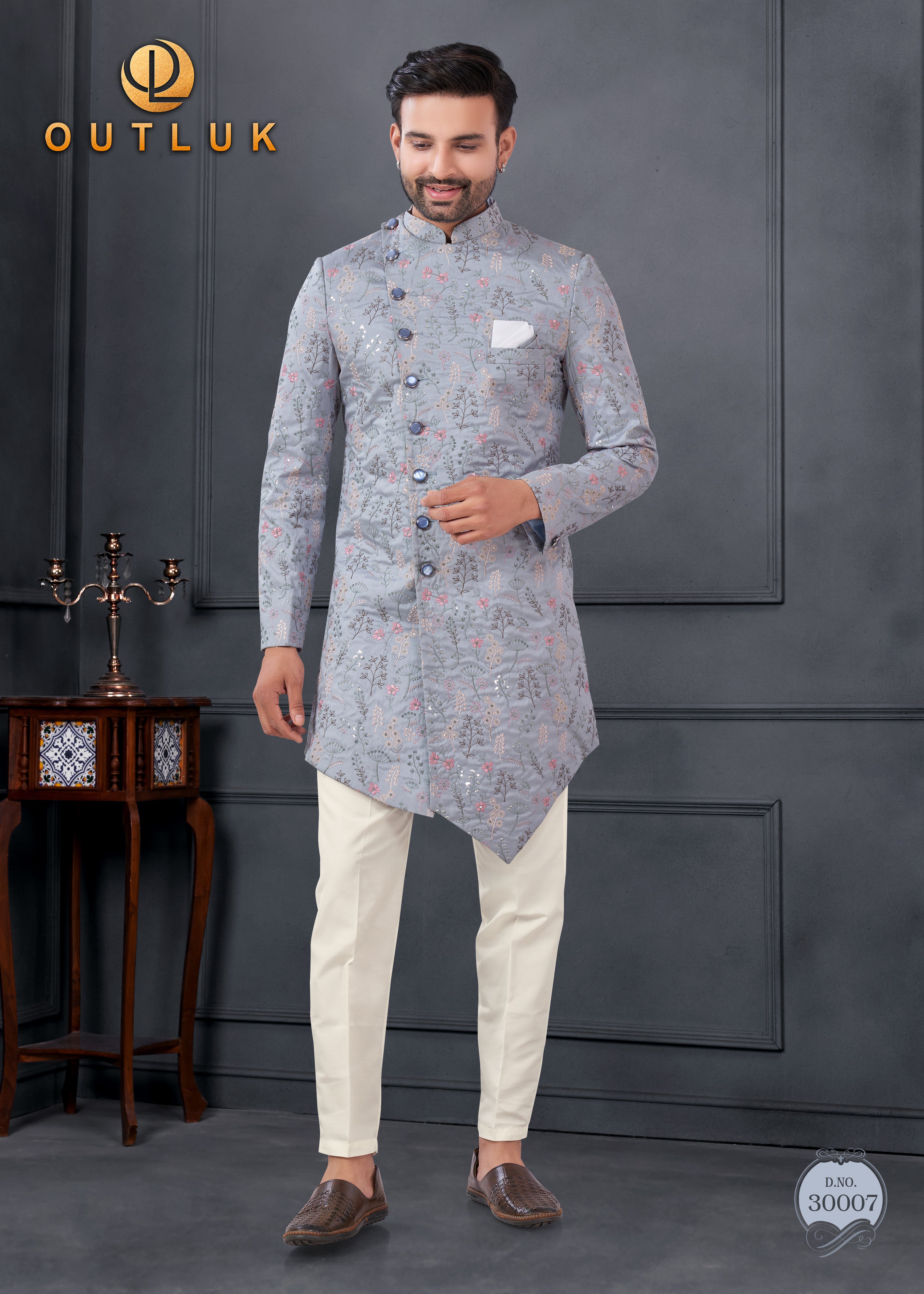 Grey Silk Mens Indo Western 30007