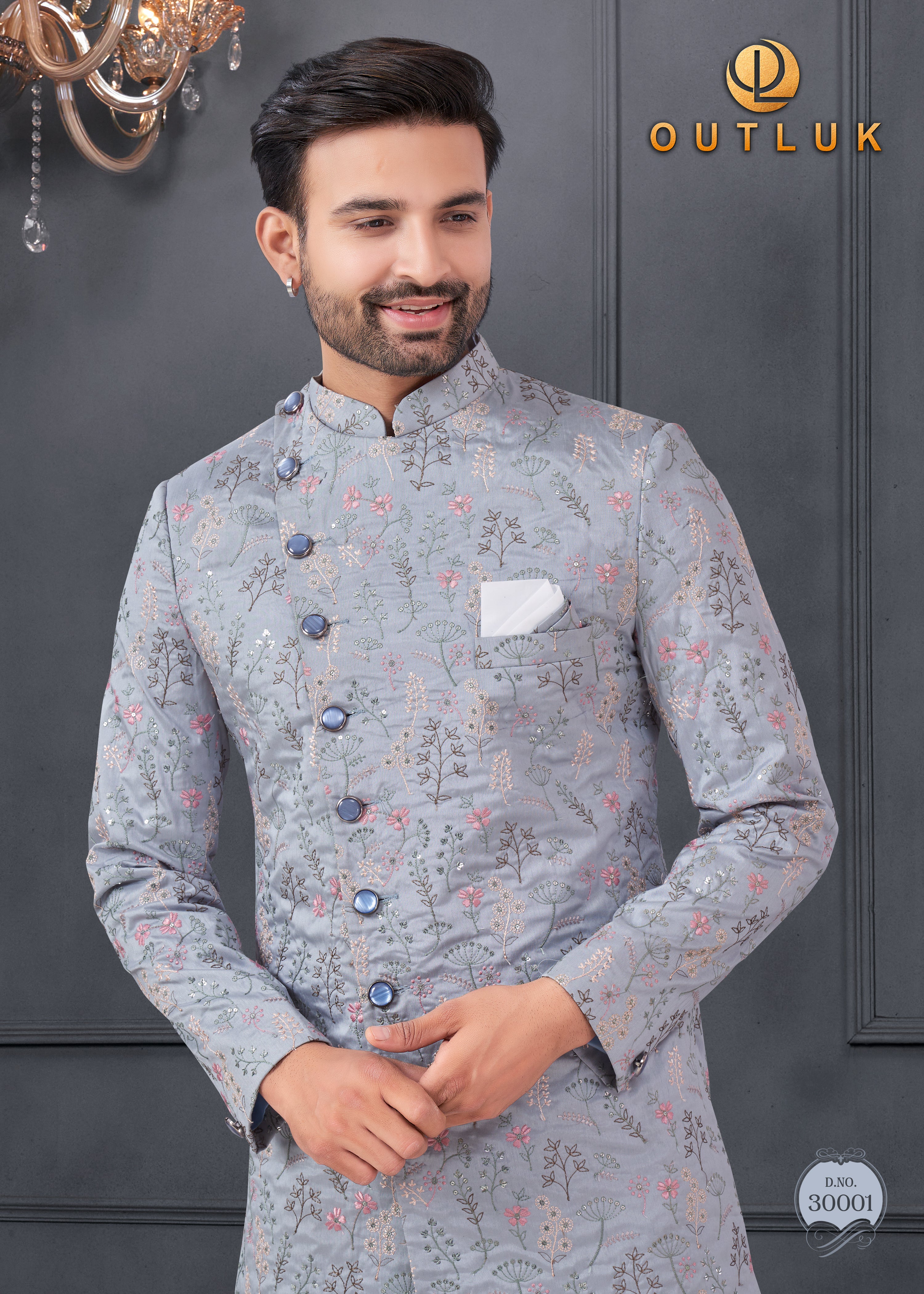 Grey Silk Mens Indo Western 30007
