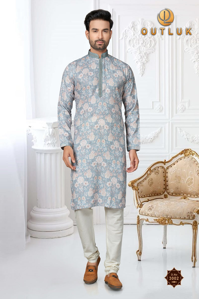 Blue Cotton Mens Kurta Pajama 3002