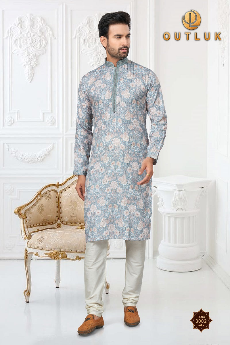 Blue Cotton Mens Kurta Pajama 3002