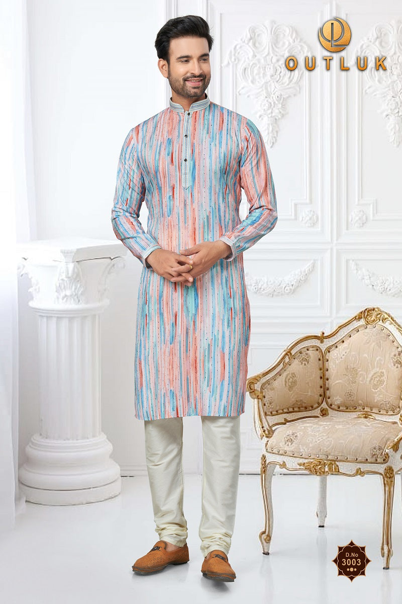 Sky Blue Cotton Mens Kurta Pajama 3003