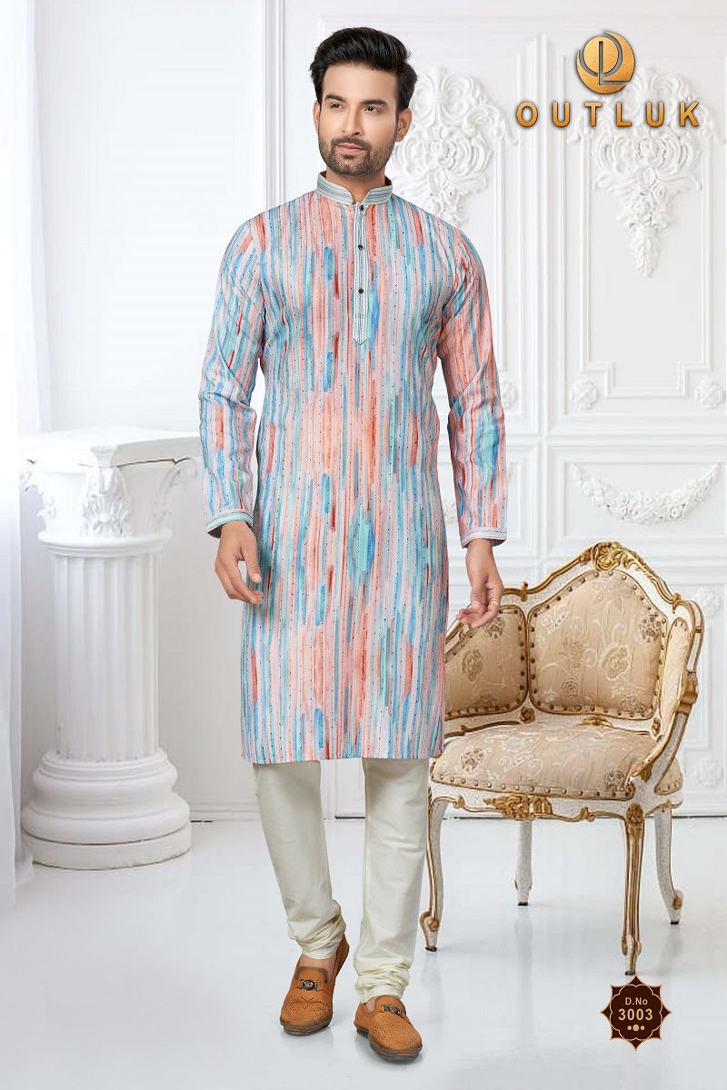 Sky Blue Cotton Mens Kurta Pajama 3003