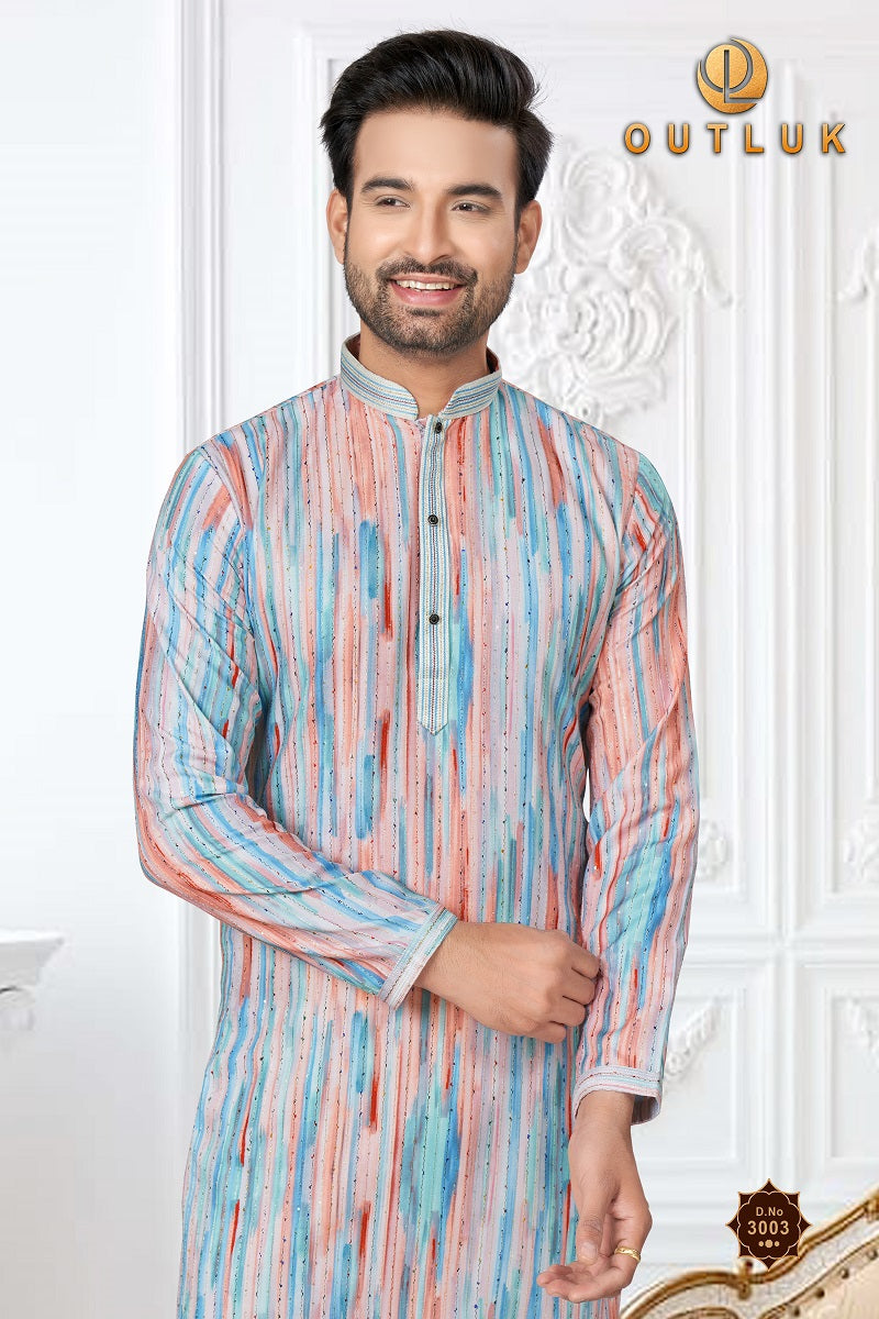 Sky Blue Cotton Mens Kurta Pajama 3003