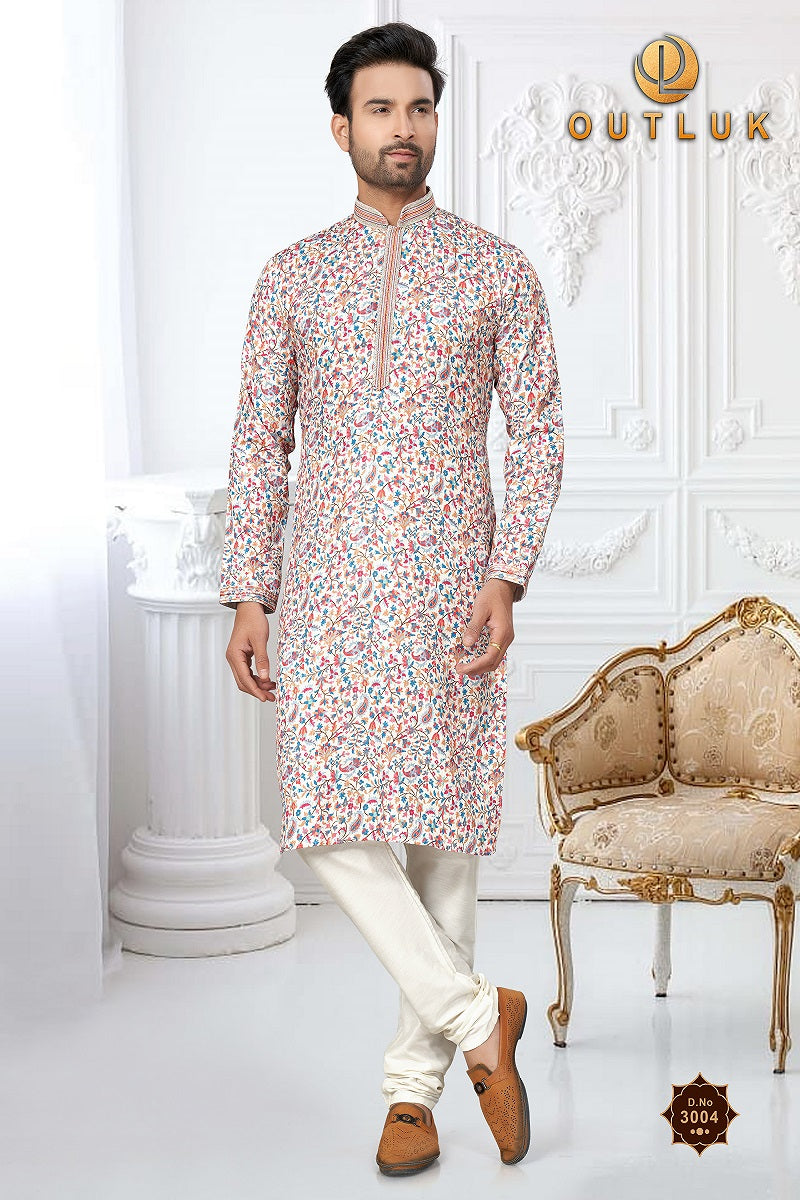 Multi Cotton Mens Kurta Pajama 3004