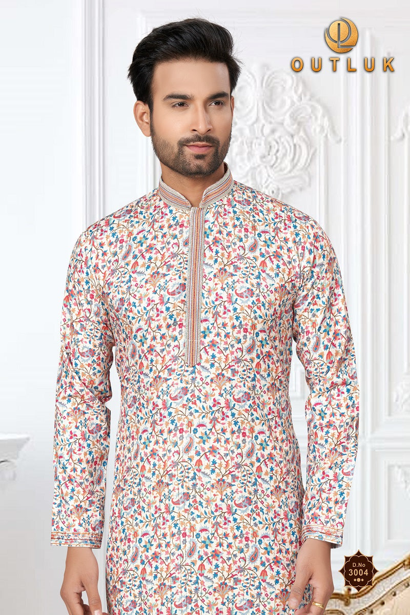 Multi Cotton Mens Kurta Pajama 3004