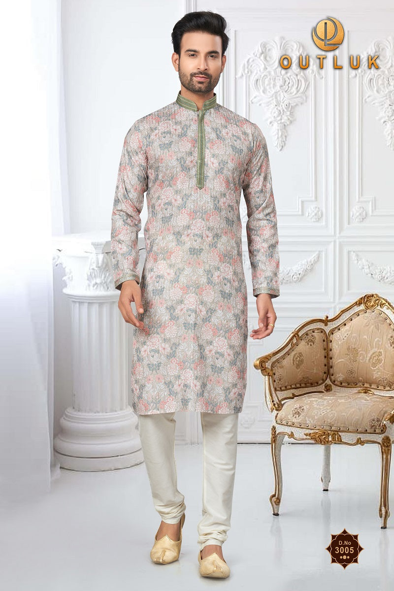 Gray Cotton Mens Kurta Pajama 3005