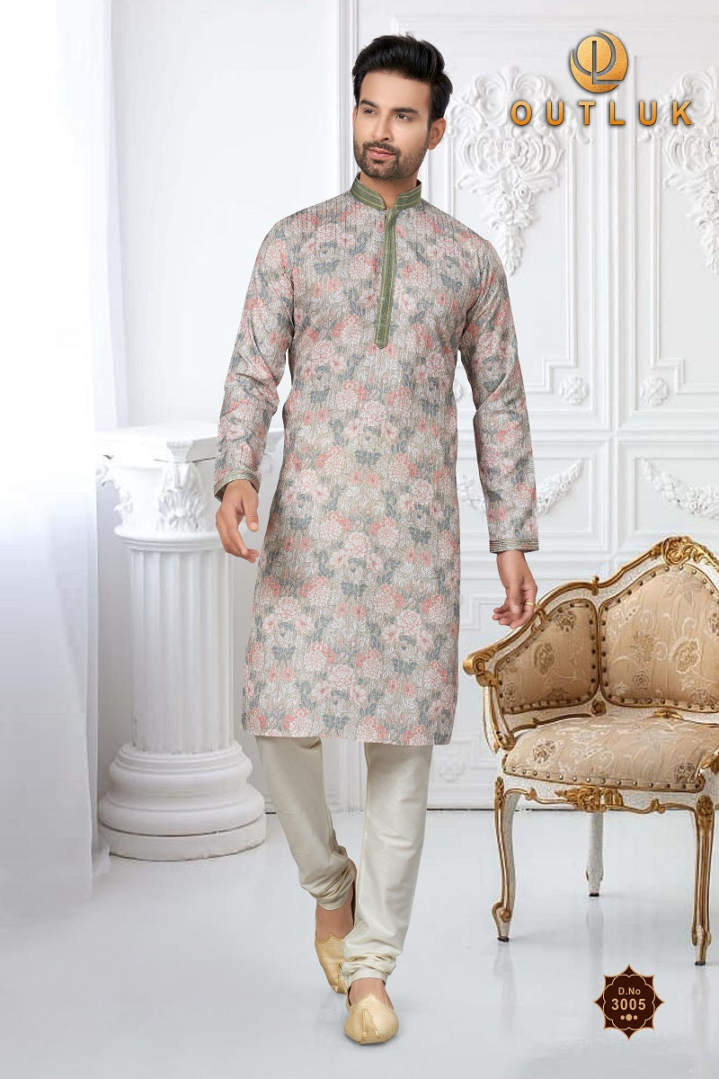 Gray Cotton Mens Kurta Pajama 3005