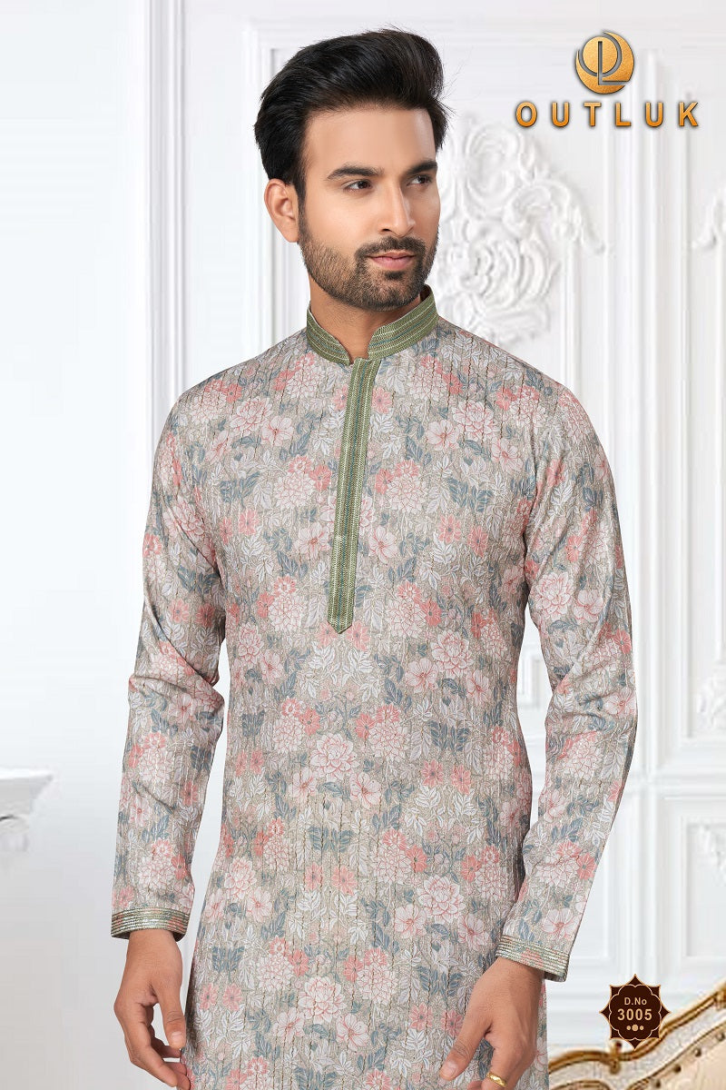 Gray Cotton Mens Kurta Pajama 3005