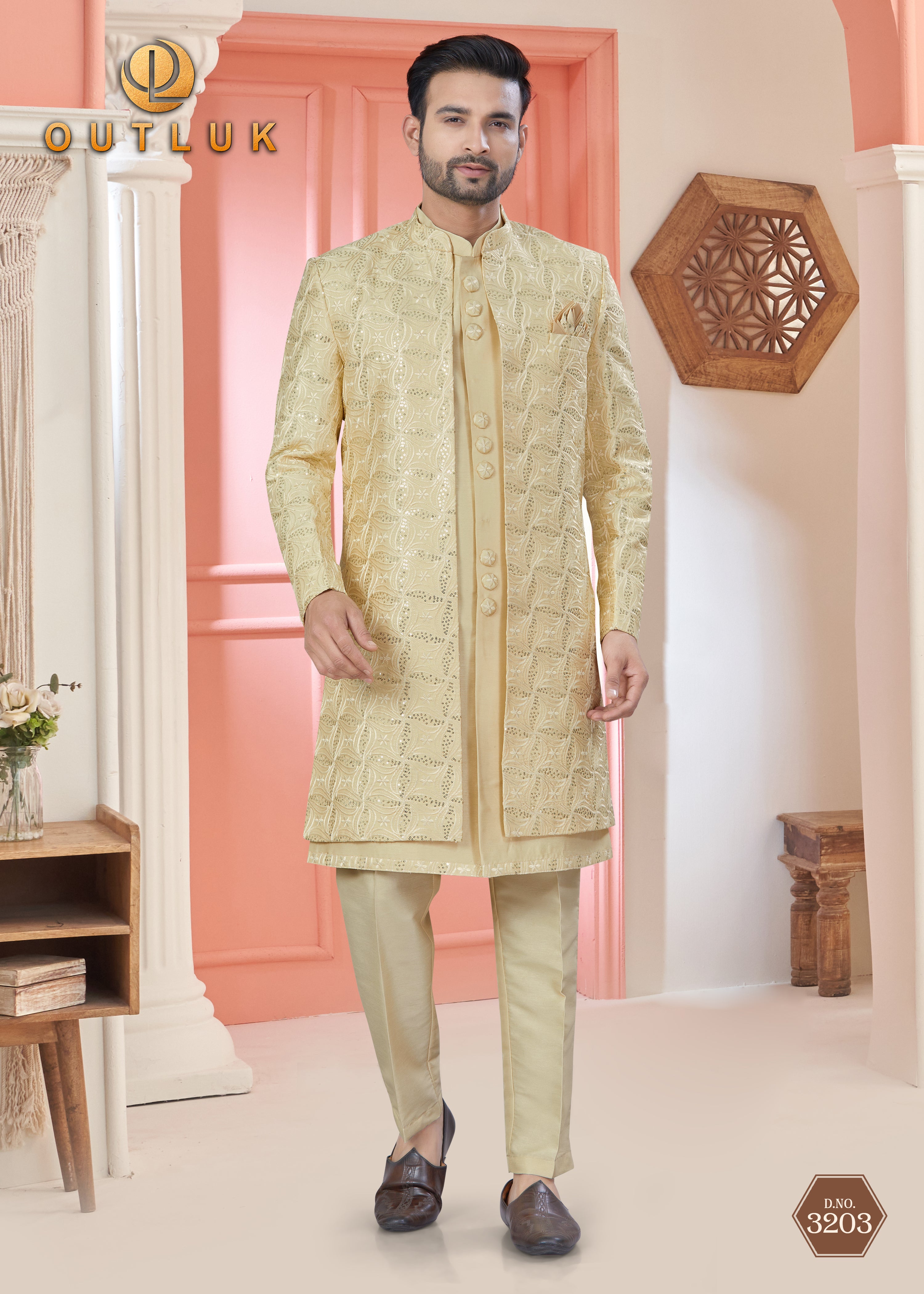 Golden Art Silk Mens Indo Western 3203
