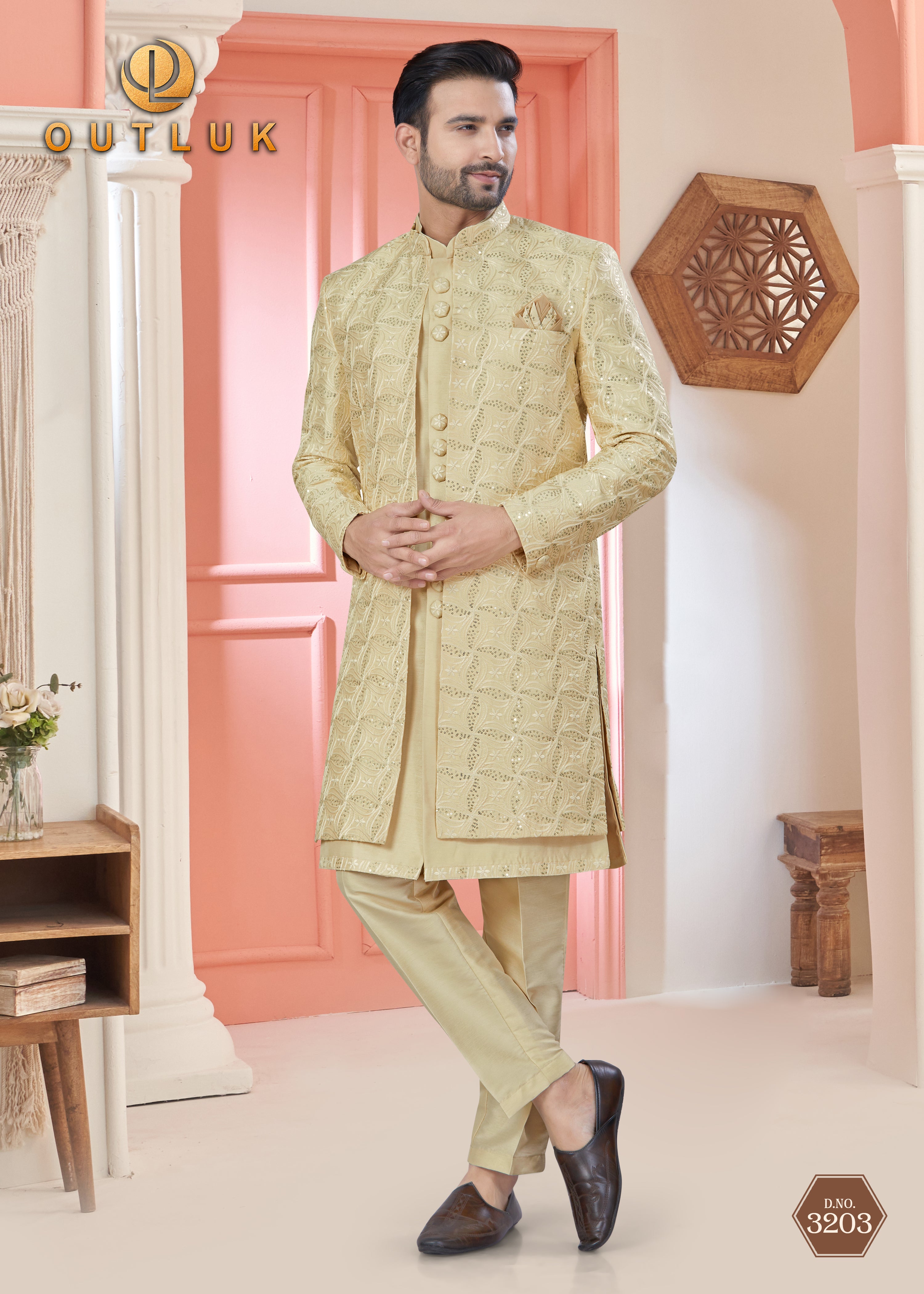 Golden Art Silk Mens Indo Western 3203