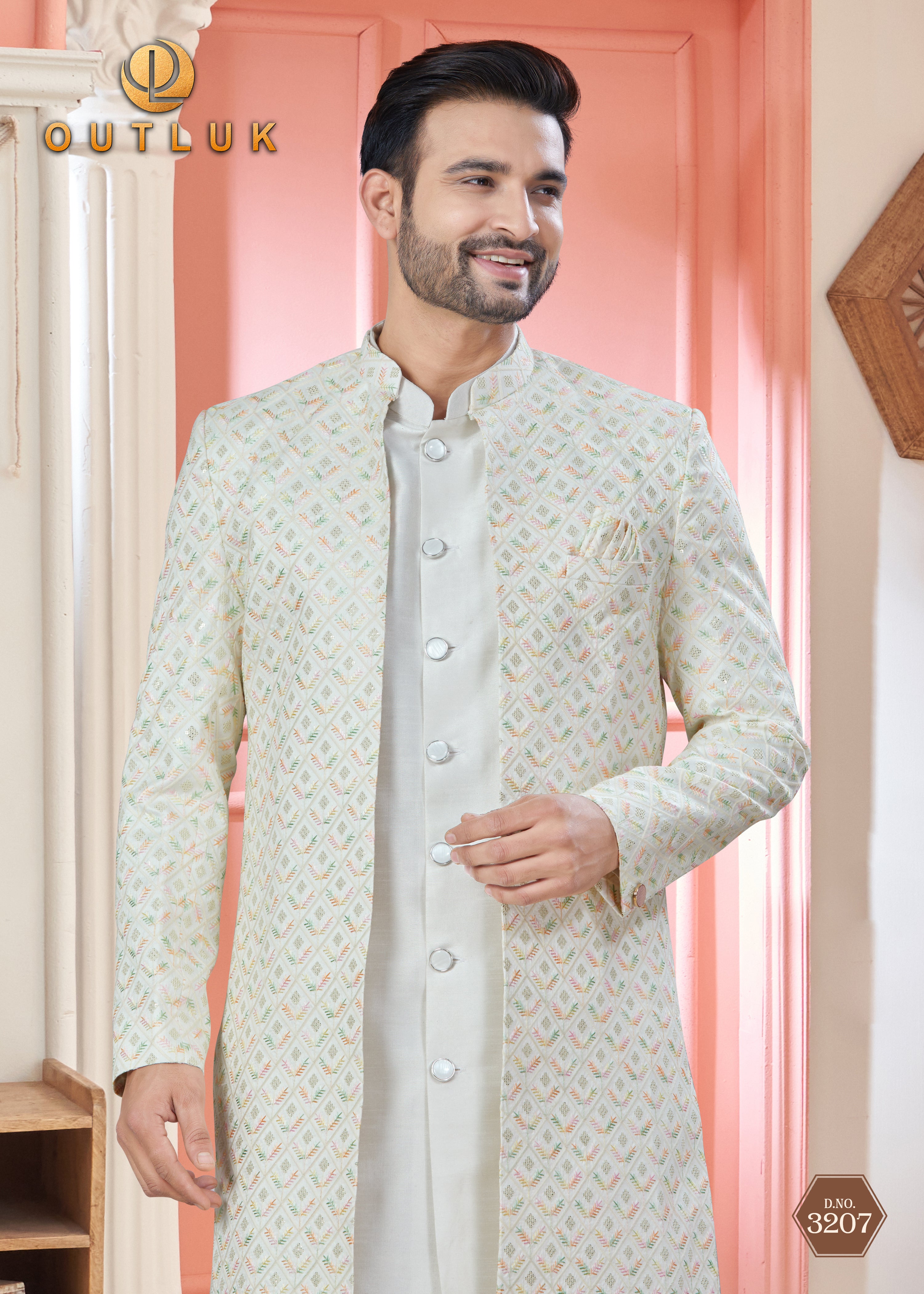 White Art Silk Mens Indo Western 3207