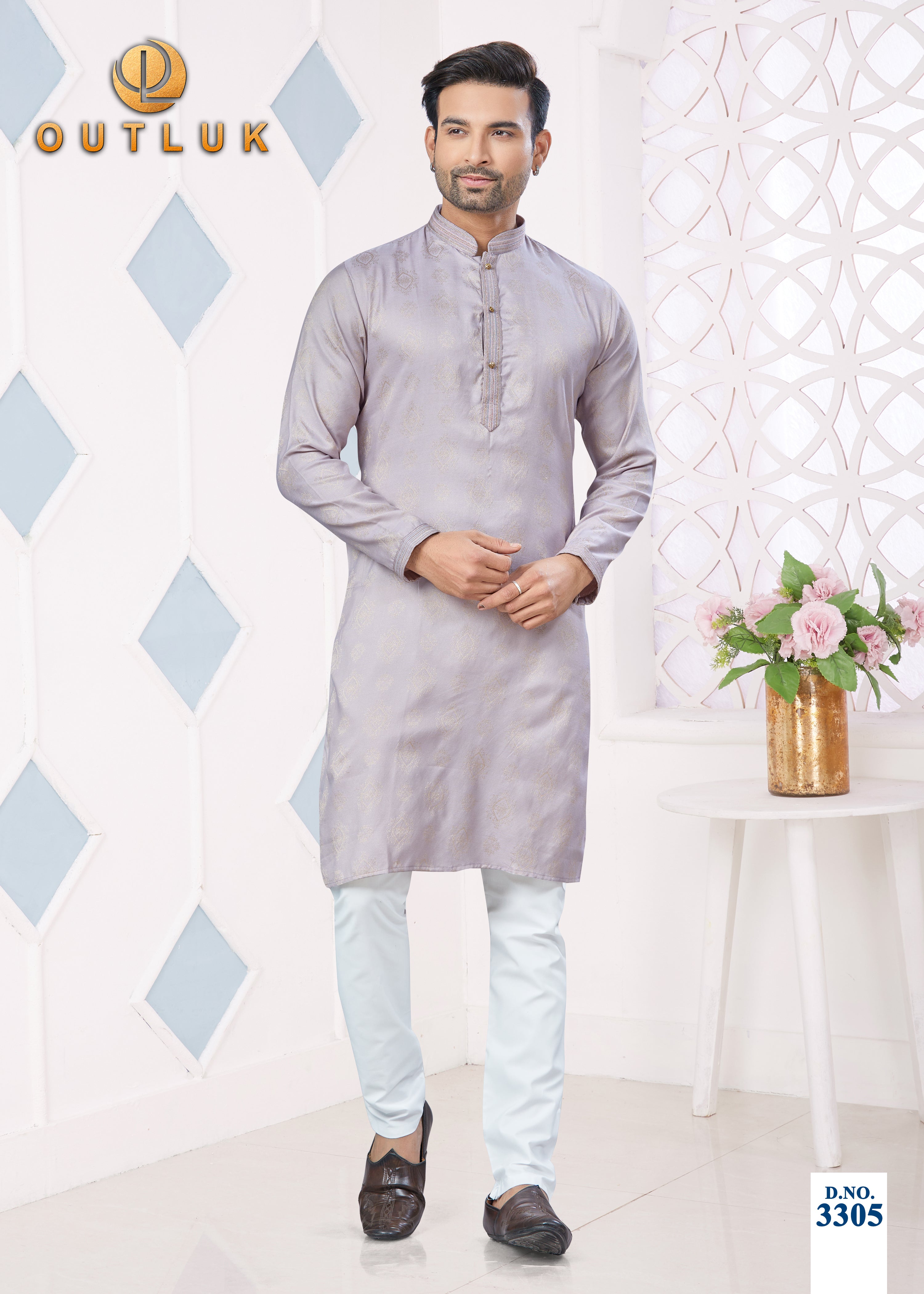 Light Purple Jacquard Mens Kurta Pajama 3305.