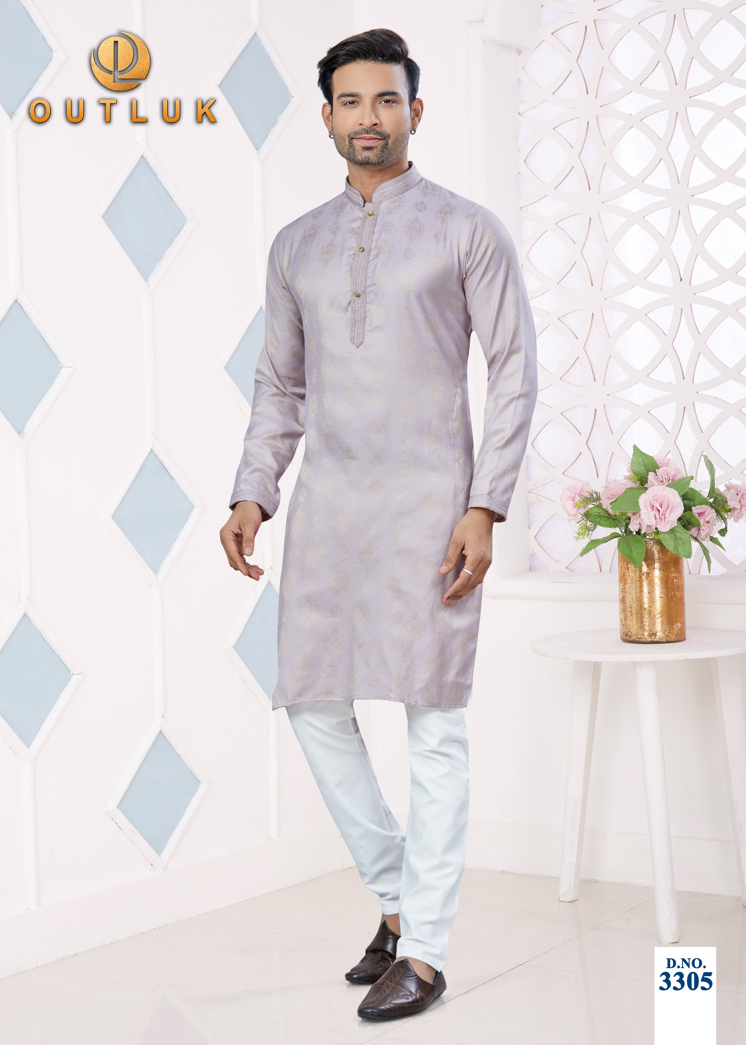 Light Purple Jacquard Mens Kurta Pajama 3305.