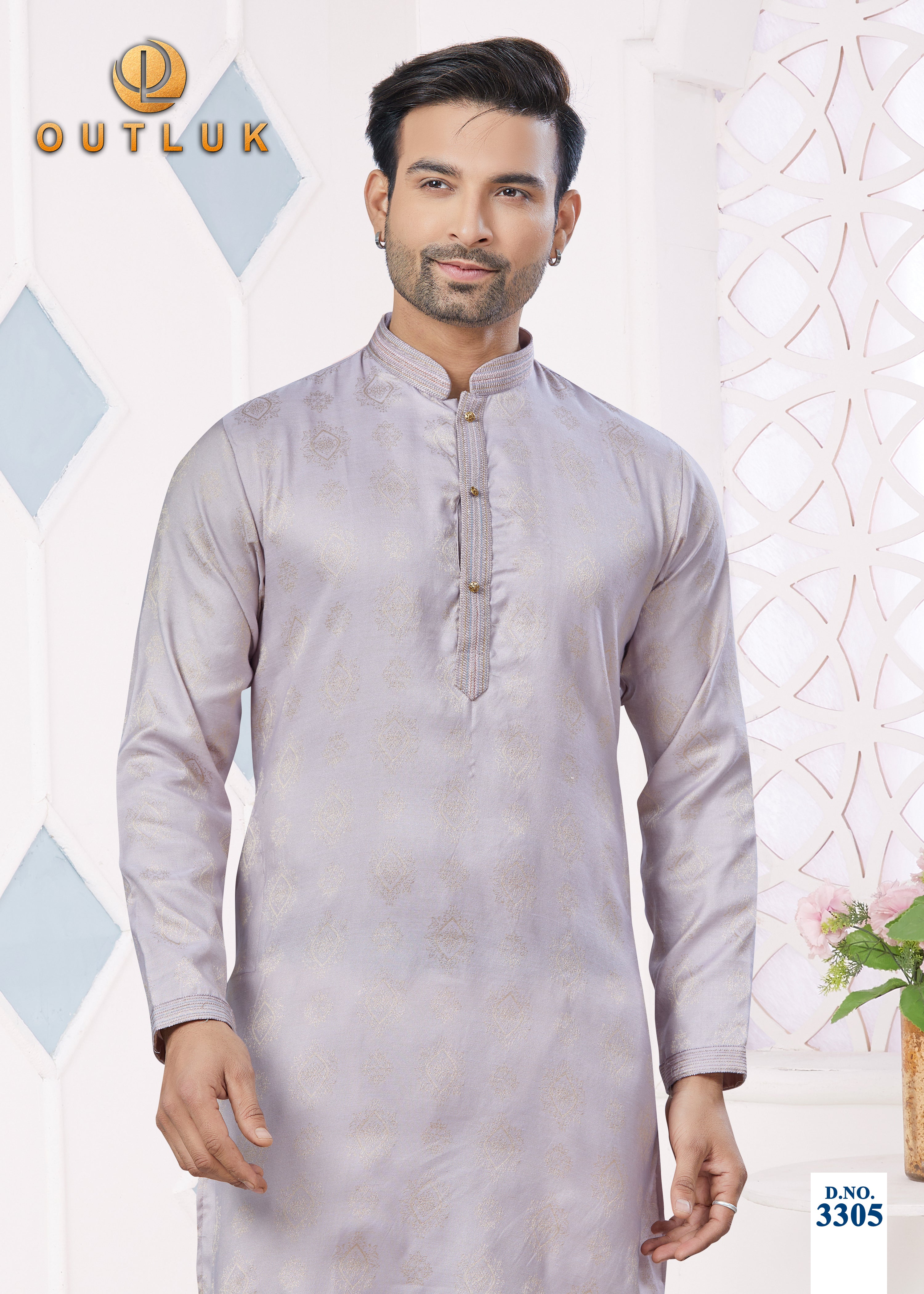 Light Purple Jacquard Mens Kurta Pajama 3305.