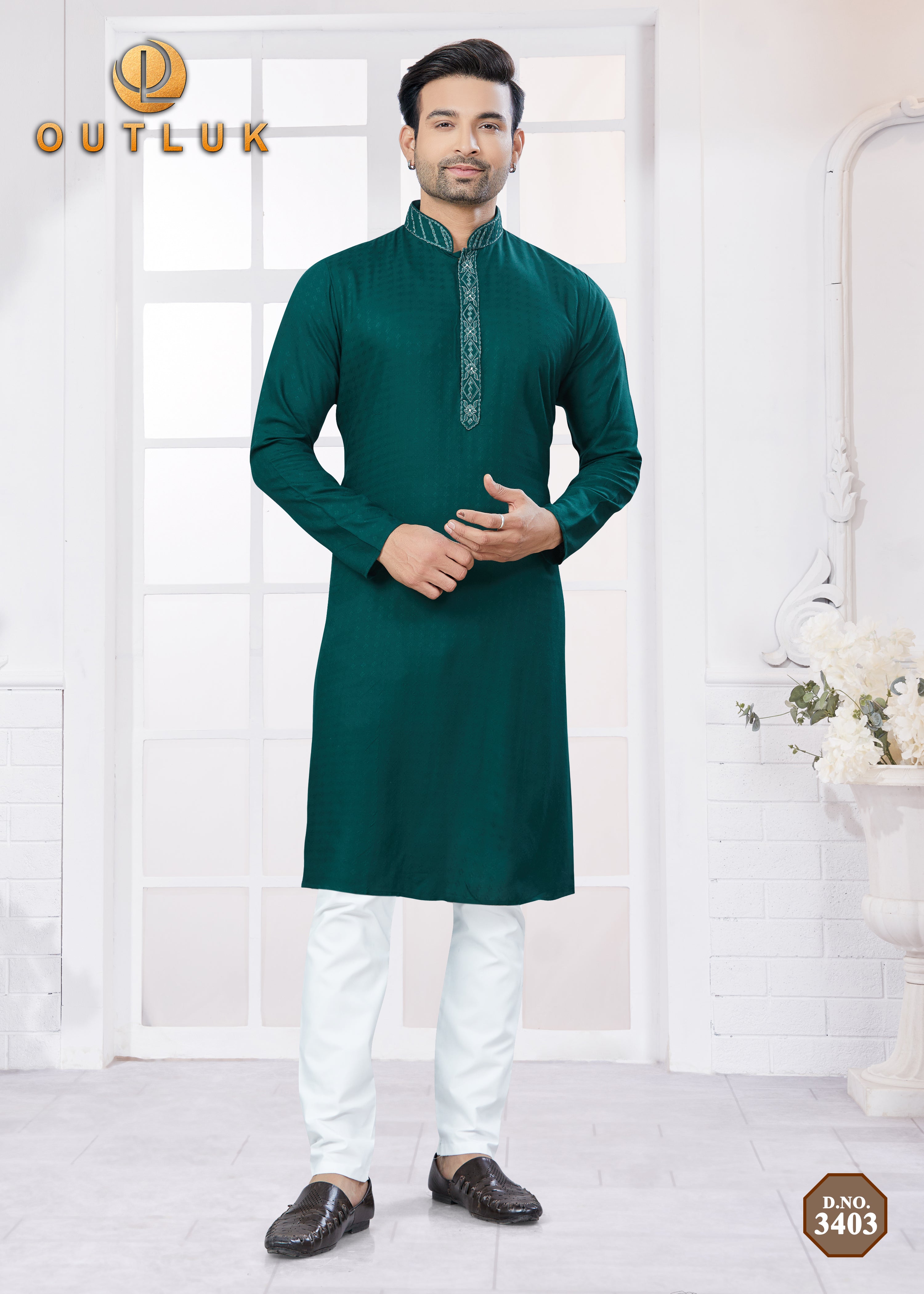 Bottle Green Cotton Mens Kurta Pajama 3403