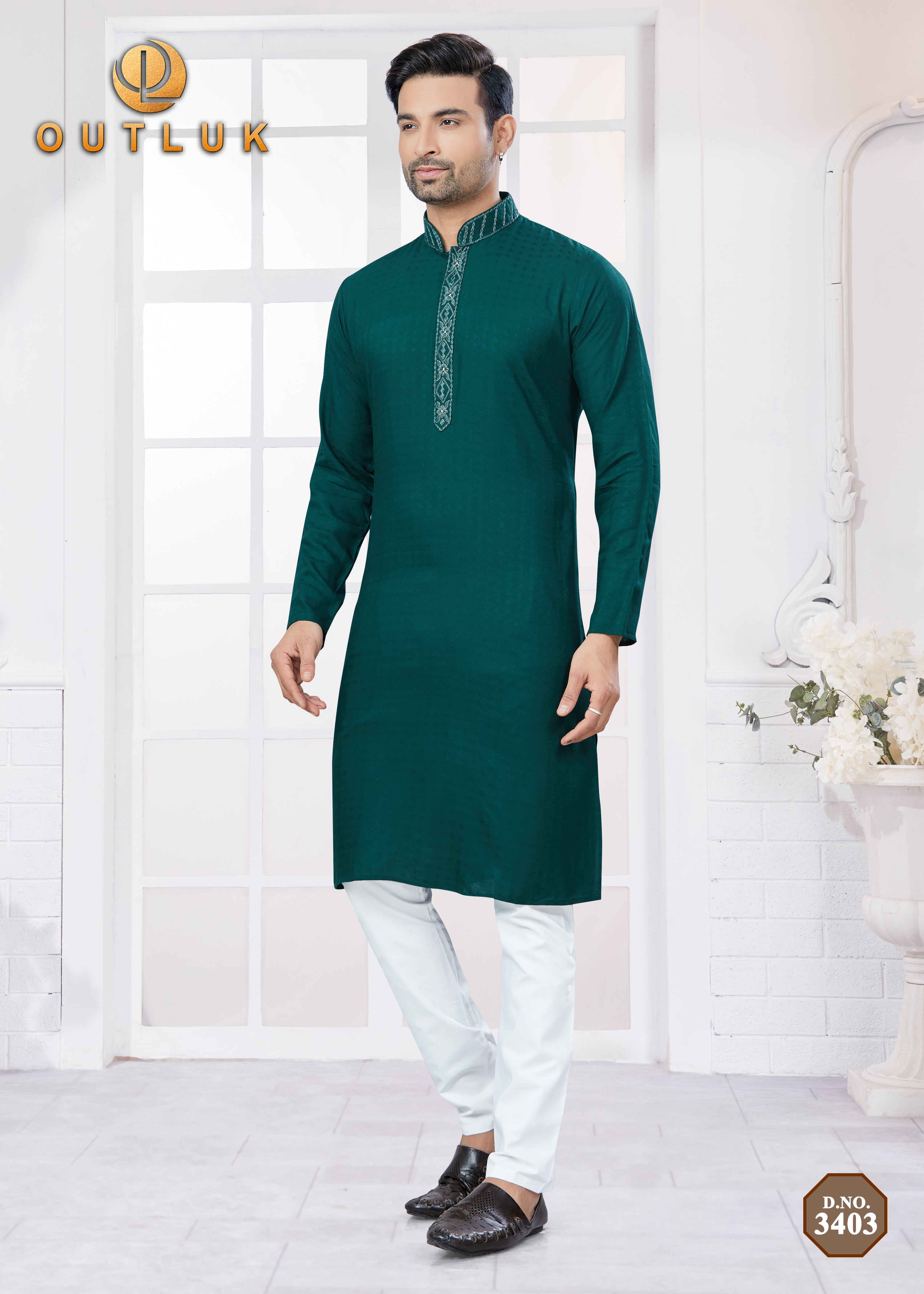 Bottle Green Cotton Mens Kurta Pajama 3403