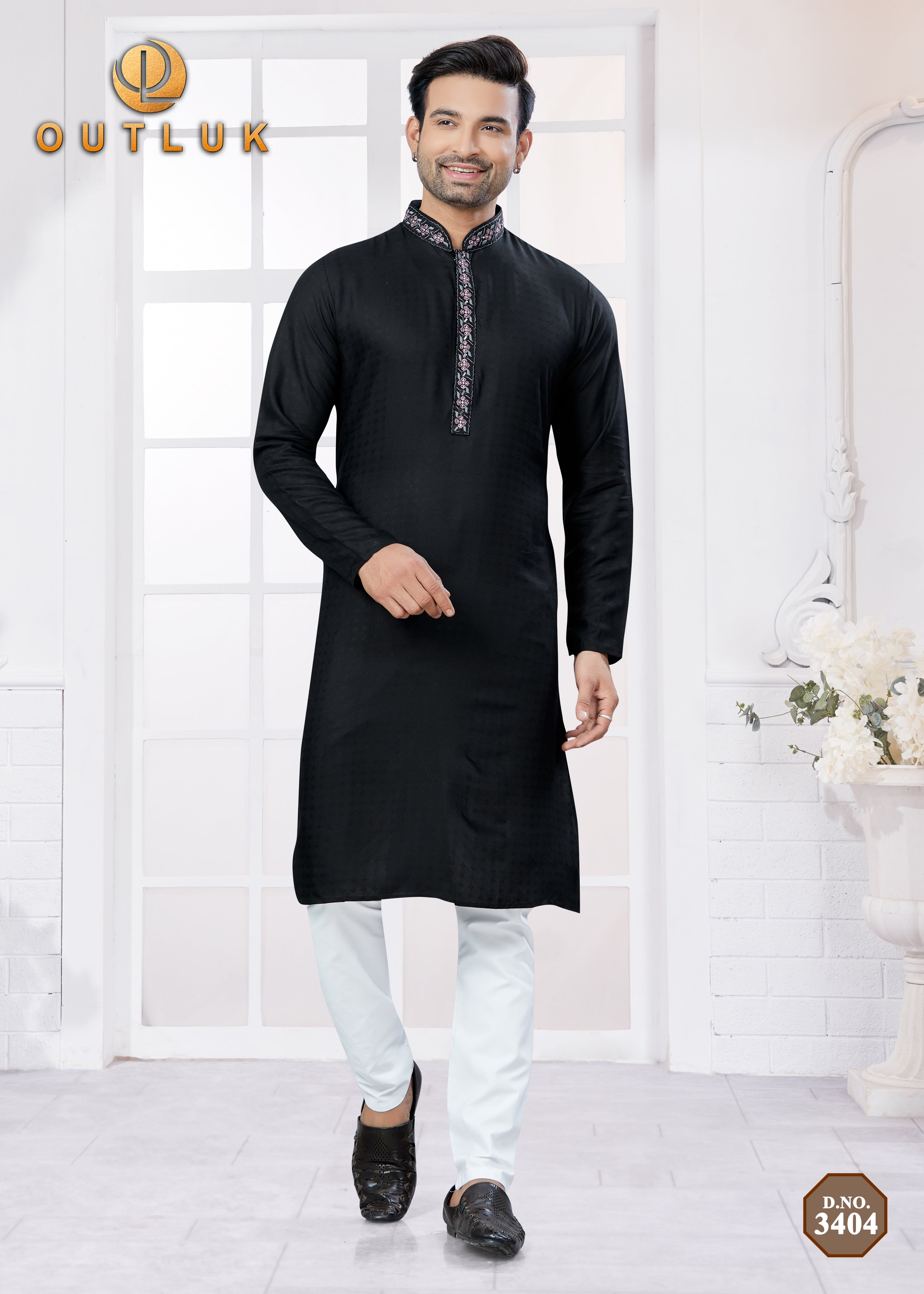 Black Cotton Mens Kurta Pajama 3404