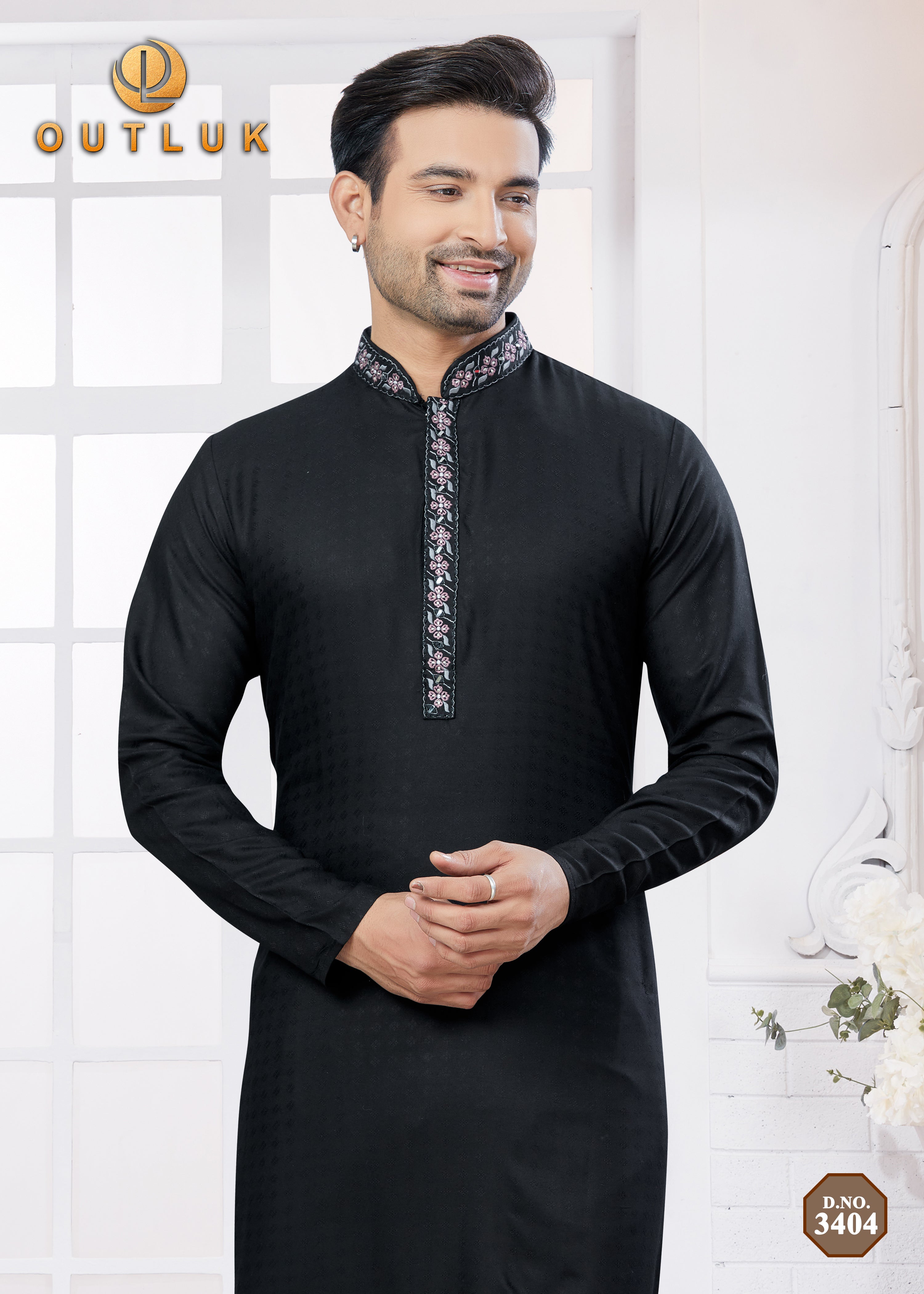 Black Cotton Mens Kurta Pajama 3404