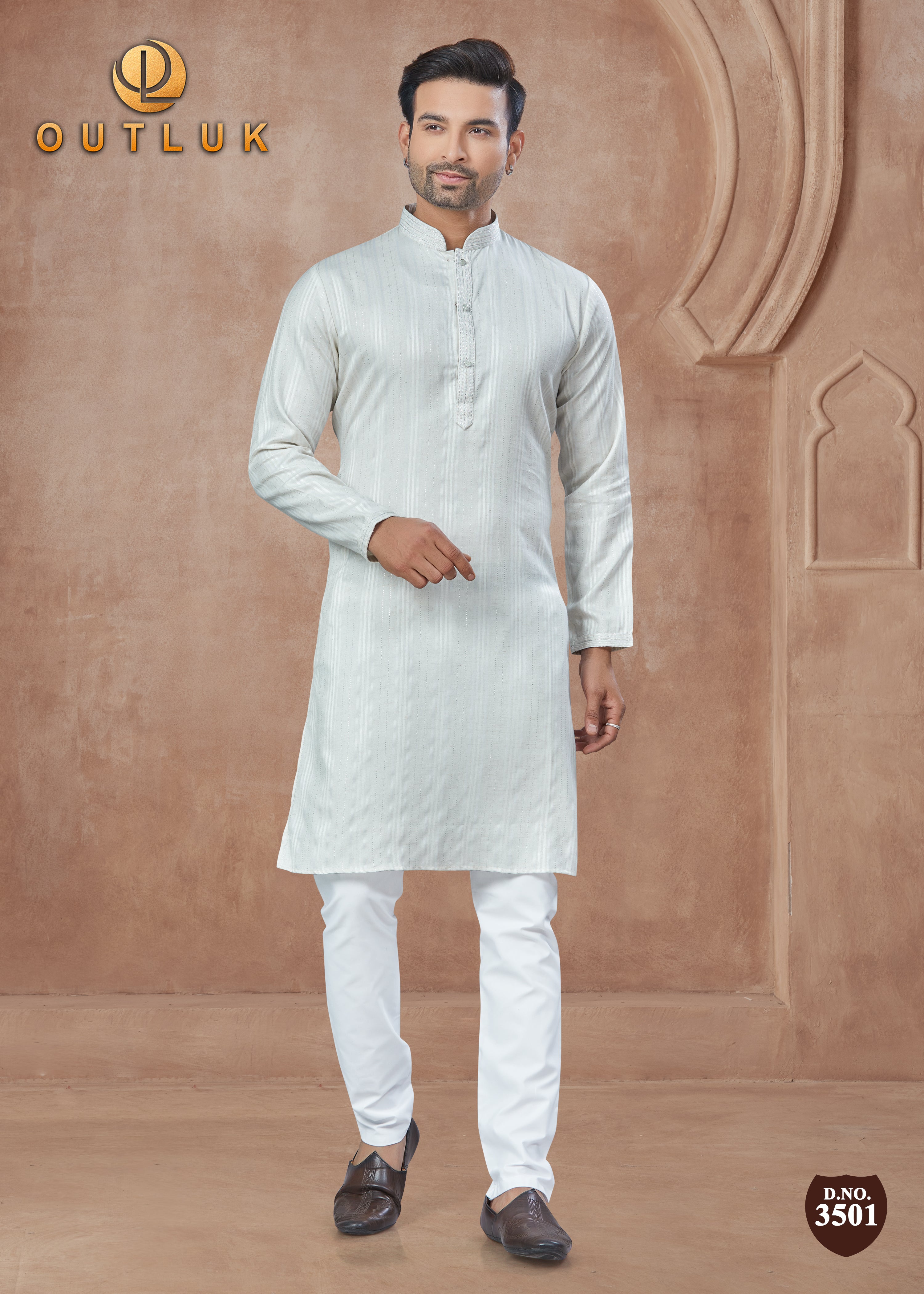 White Cotton Mens Kurta Pajama 3501
