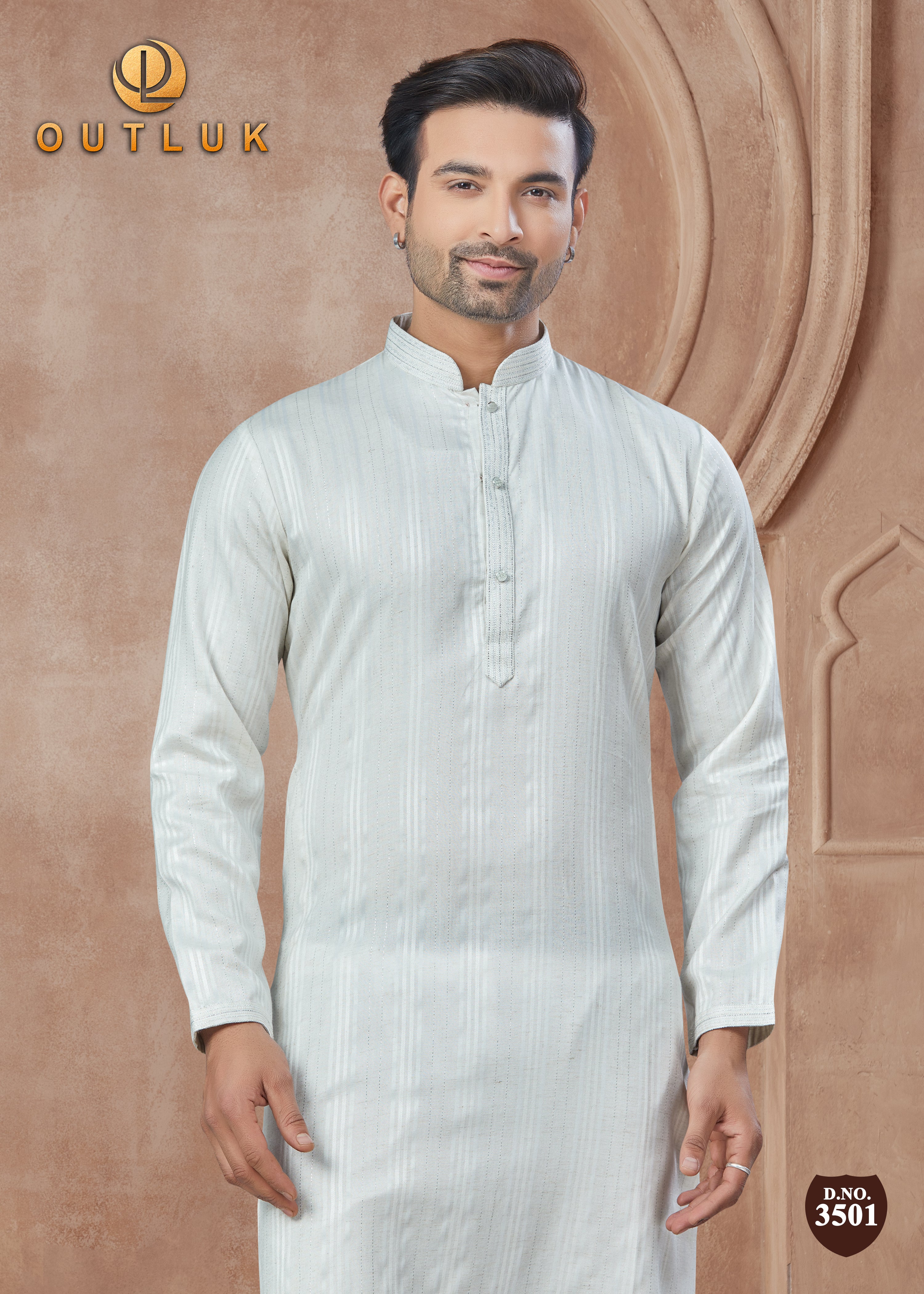 White Cotton Mens Kurta Pajama 3501