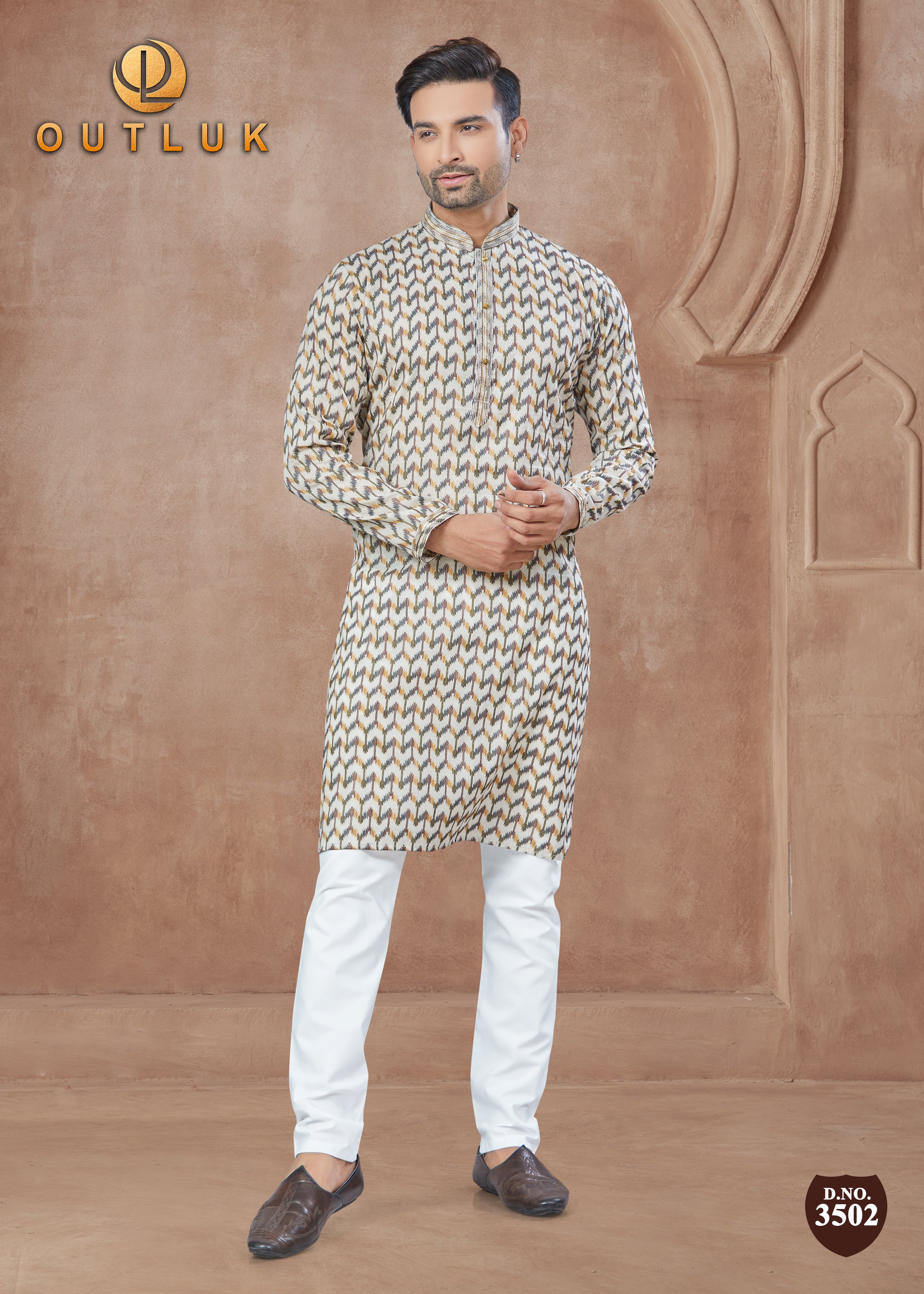 Cream Cotton Mens Kurta Pajama 3502