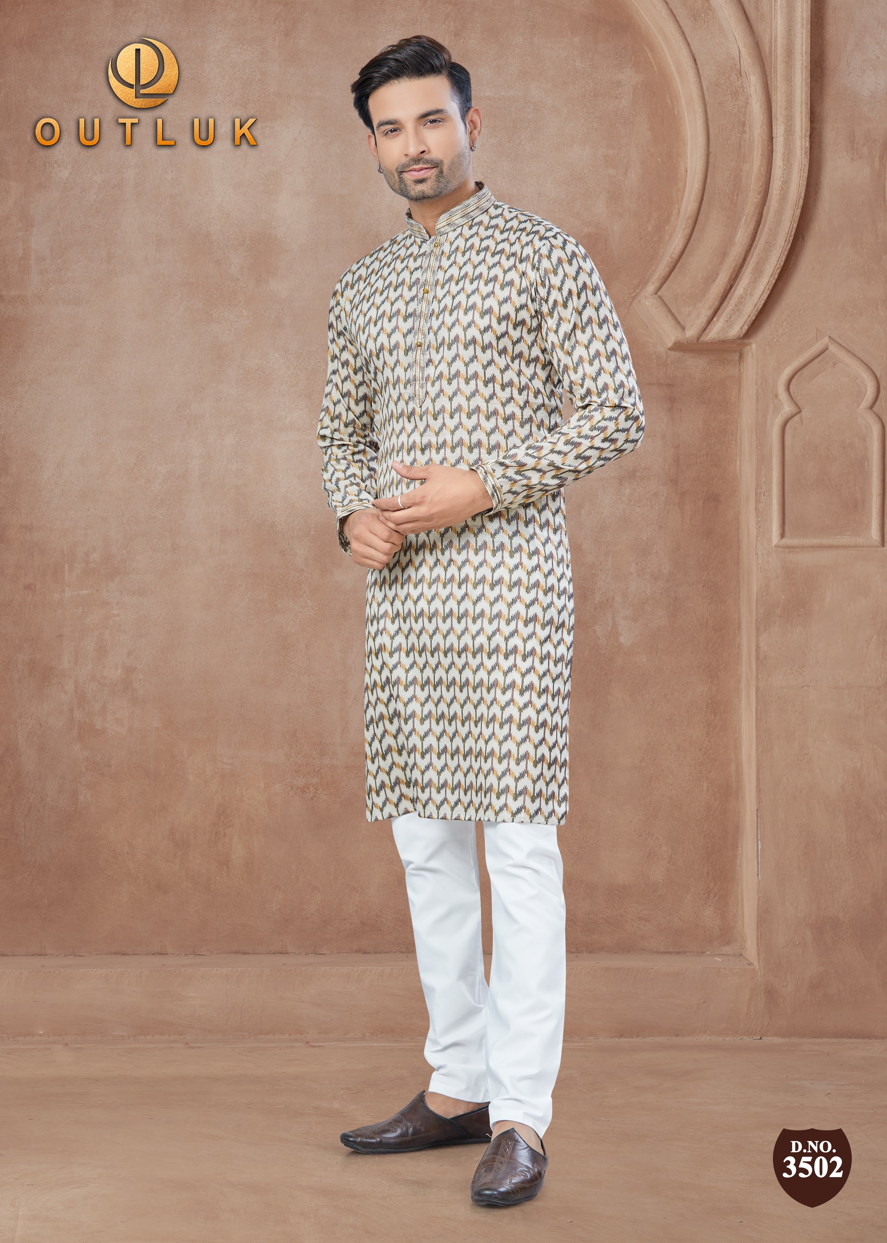 Cream Cotton Mens Kurta Pajama 3502